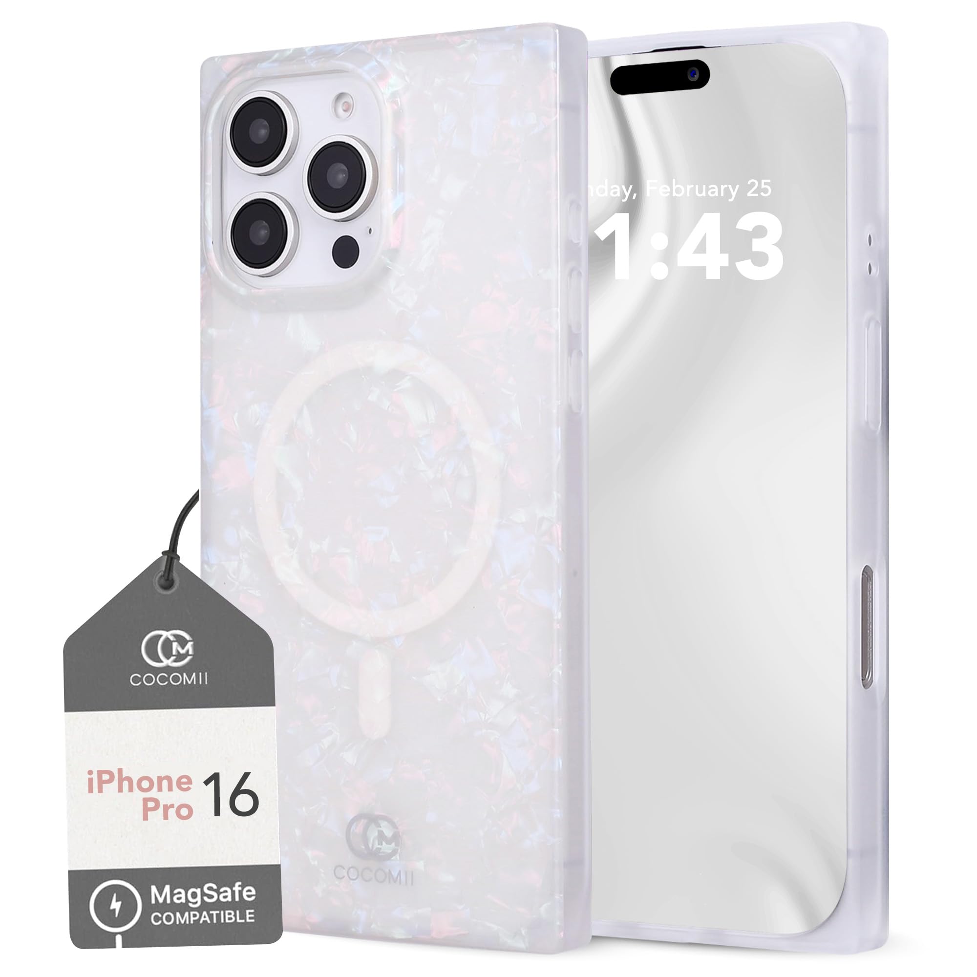 COCOMII Rectangle Case for iPhone 16 Pro, Compatible with MagSafe, Iridescent Opal