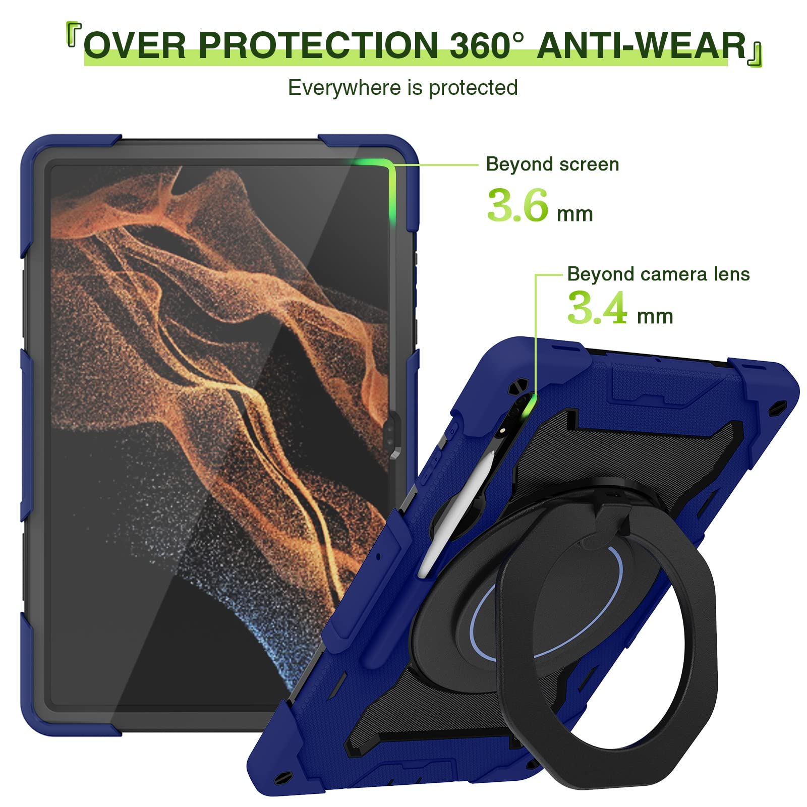 Dteck Galaxy Tab S8 Ultra Case 2022, Heavy Duty Rugged Military Grade Shockproof Case With S-Pen Holder & 360 Handle Kickstand F