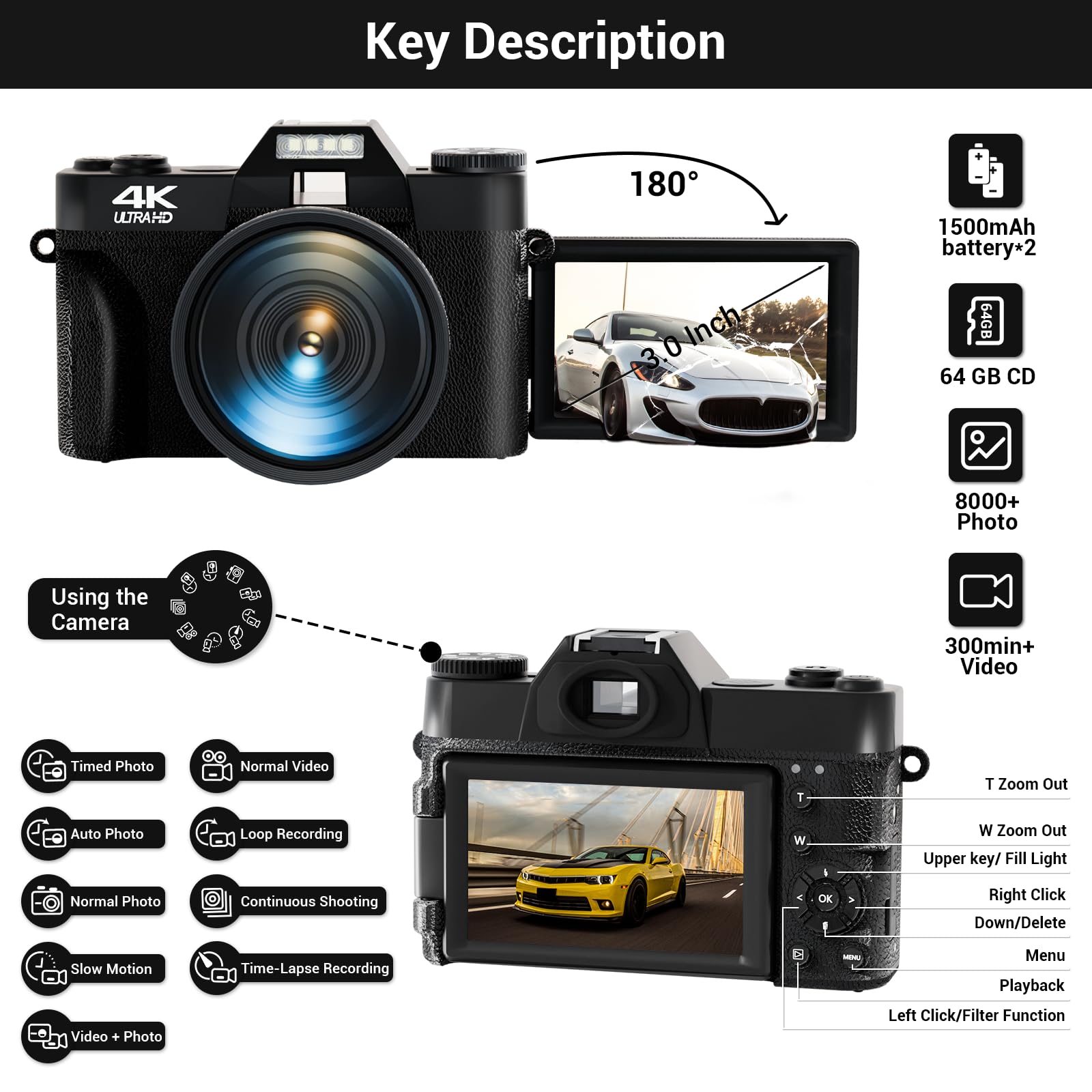 4K Digital Camera For Photography Autofocus 48Mp 16X Digital Zoom With Wifi 3 180 Flip Screen Vlogging Youtube Video Students