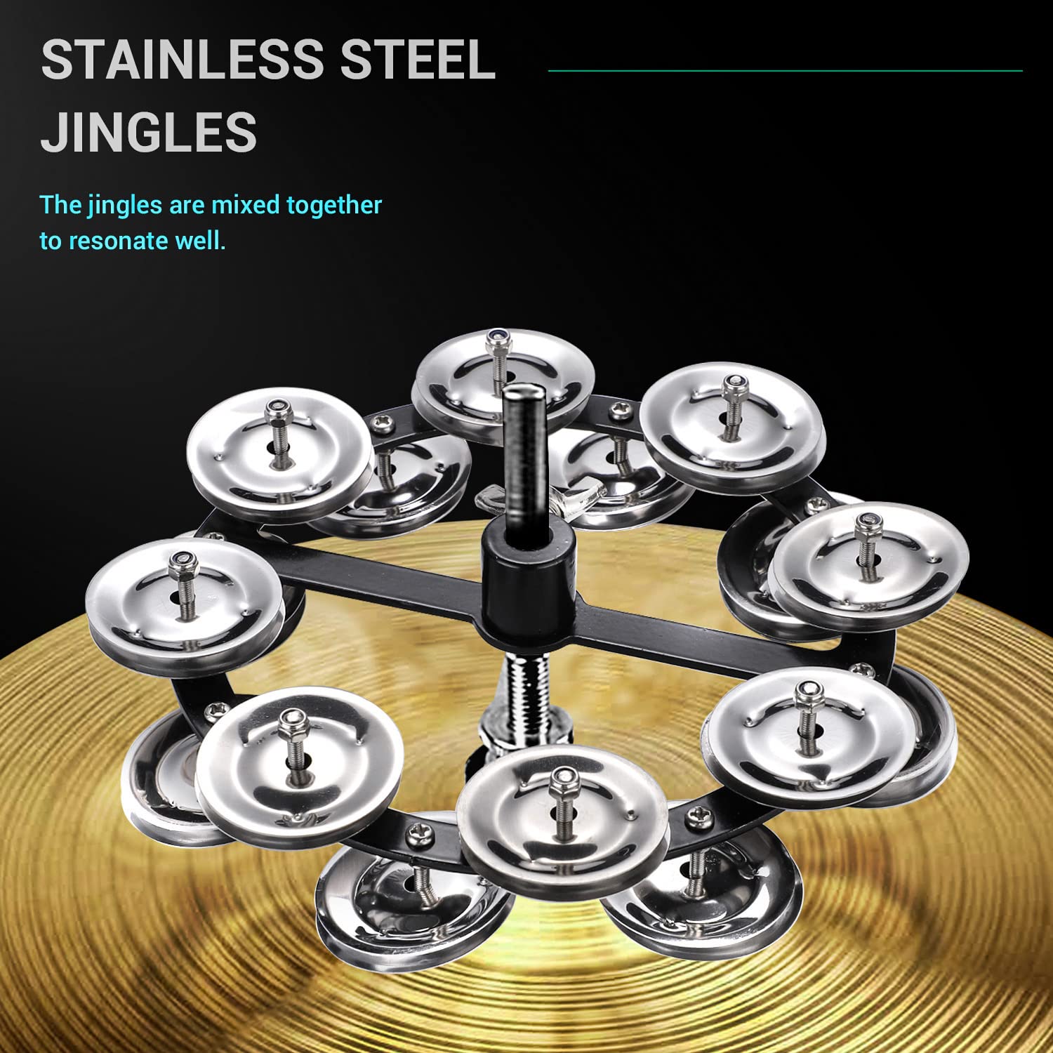 Facmogu 5.5 Inch Black Mountable Cymbal Hi Hat Tambourine, Hi Hat Tambourine With Double Row Stainless Steel Jingles, Steel Drum Set Cymbal Accessory For Drum Players Percussion Drum