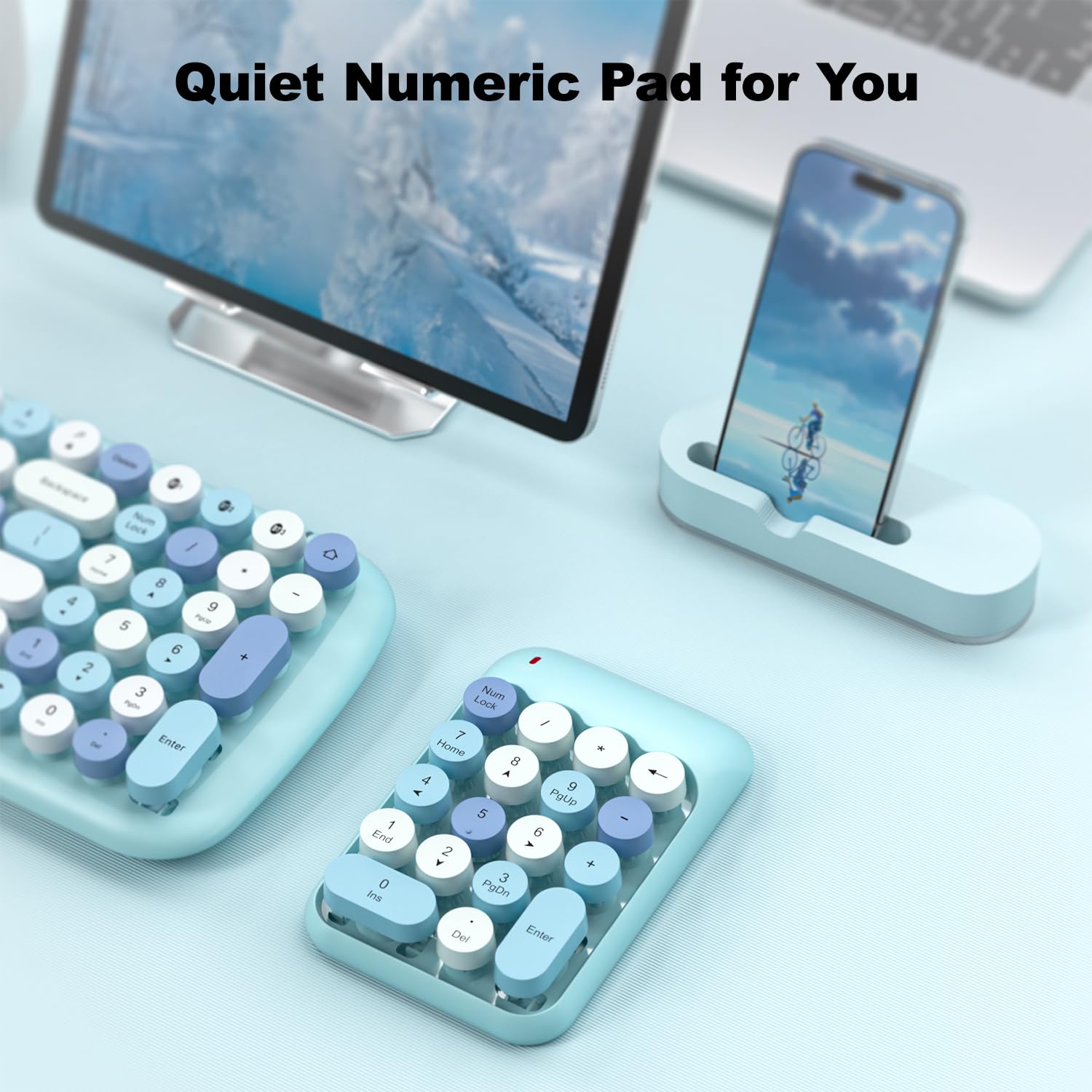 Mofii Wireless Number Pads   Blue Numeric Keypad 18 Keys Usb 2.4G Round Keycap Colorful Extensions Keypads, Financial Accounting