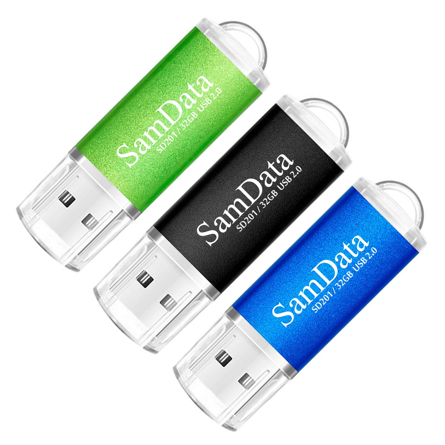 SamData 3 Pack 32GB USB Flash Drives USB 2.0 Thumb Drives Memory Stick Jump Drive Zip Drive, 3 Colors: Black Blue Green