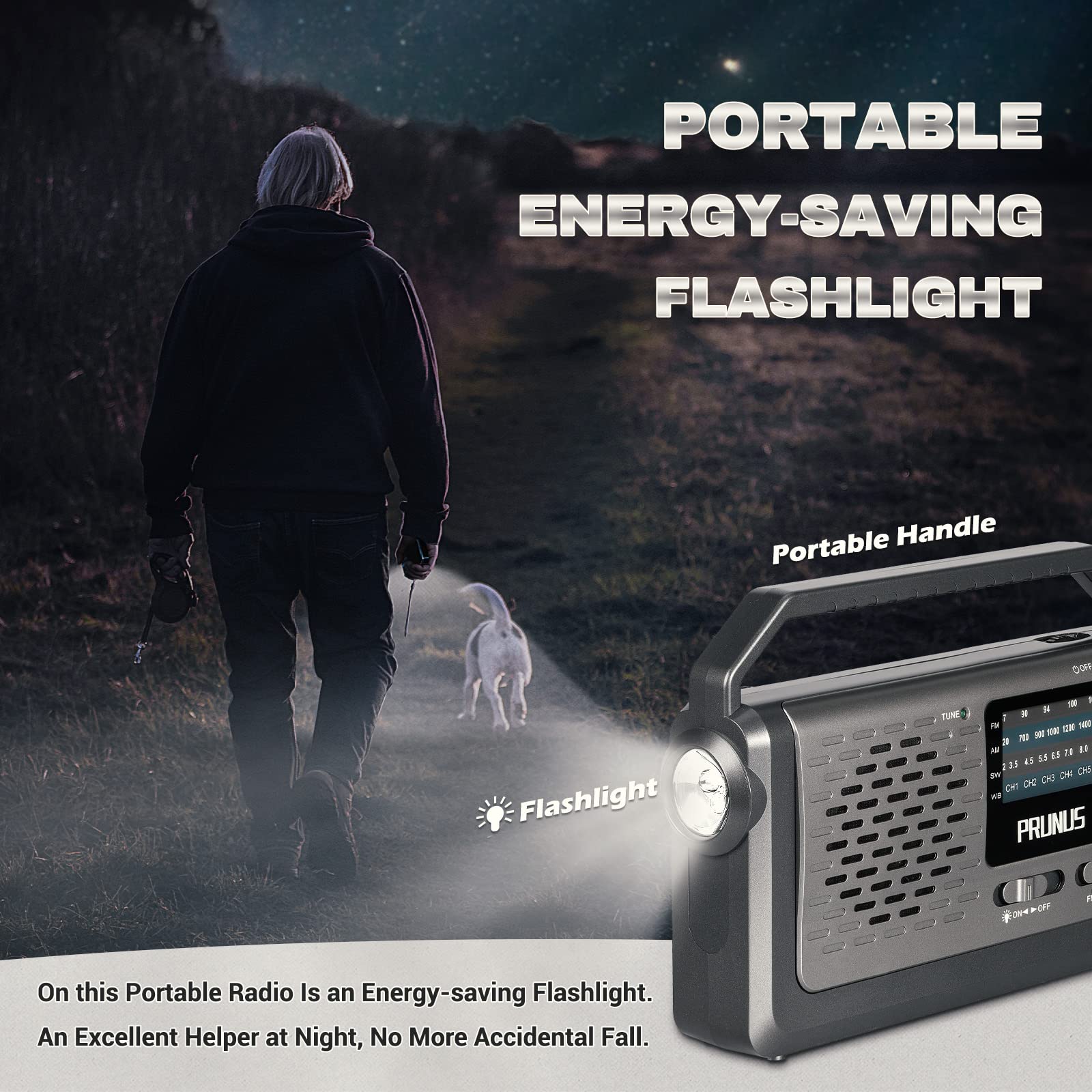 Noaa Weather Am Fm Portable Radio With Best Reception,Flashlight, Earphone Jack,Battery Operated Radio By 3X D Cell Batteries Or Ac Power For Ice Storms Emergency Use,Plug In Wall By Prunus J15Wb