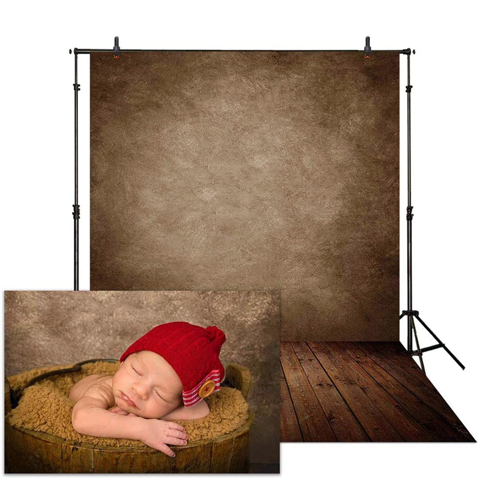 Allenjoy 5X7Ft Soft Fabric Brown Wall With Wooden Floor Photography Backdrop Newborn Baby Photoshoot Abstract Portraits Photo Ba