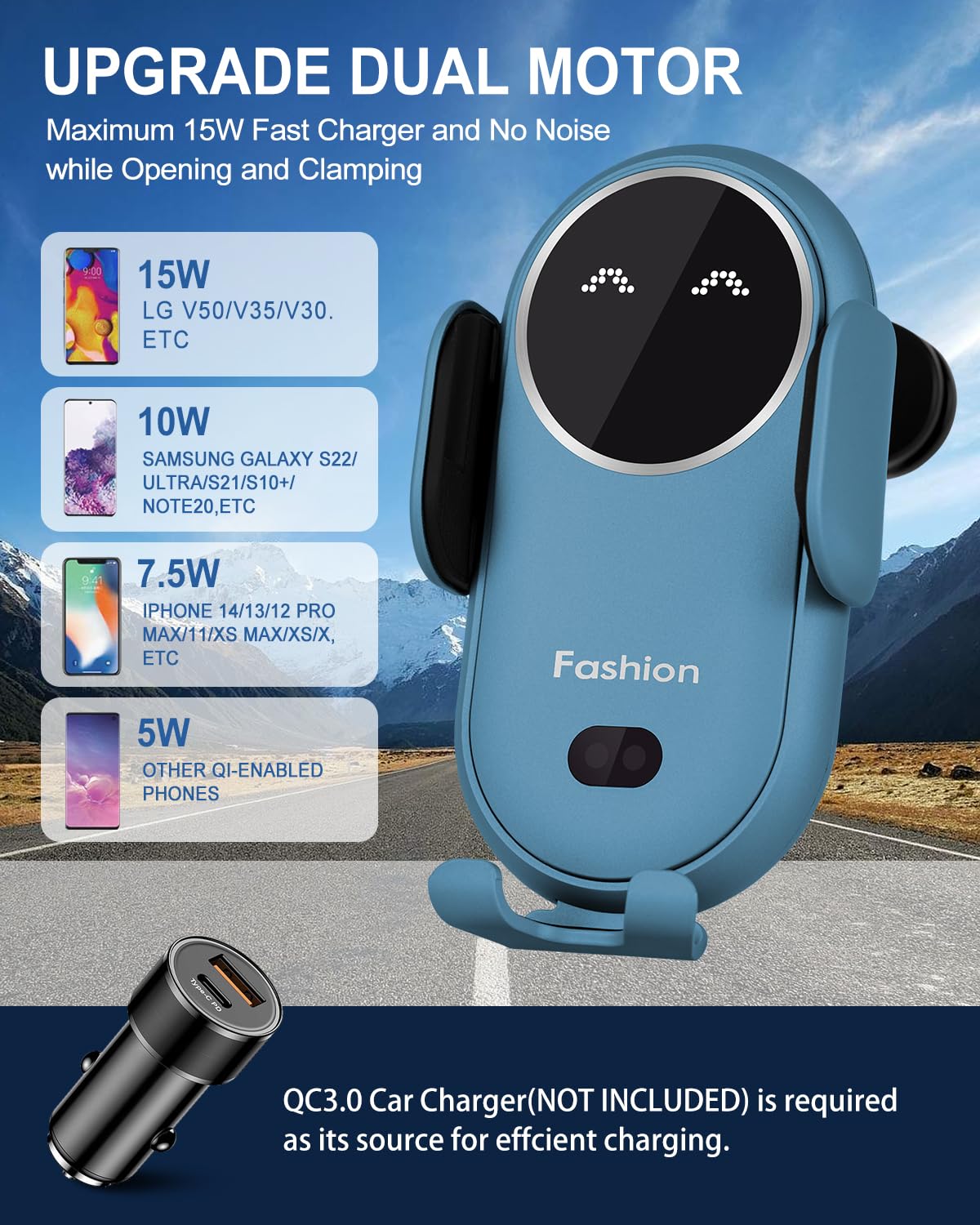 Wireless Car Charger, Phone Mount For Car Wireless Charger Smart Sensor Air Vent, Automatic Clamping Phone Holder Compatible Wit