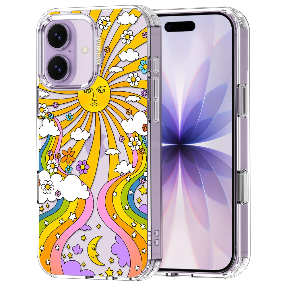 MOSNOVO for iPhone 17 Case | Military Grade 6.6ft Drop Tested | Camera Control | Clear with 70s Psychedelic Groovy Art Design