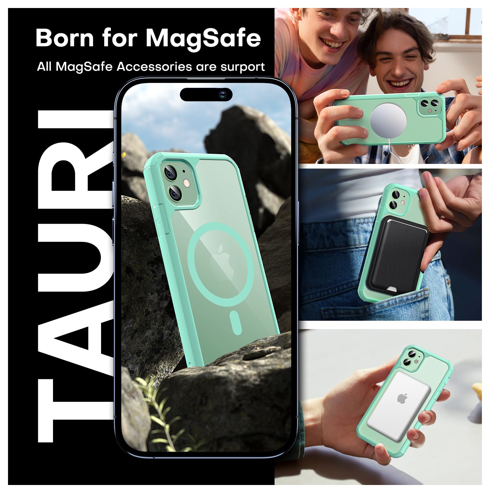 Tauri 3 In 1 Magnetic For Iphone 11 Case, With 2X Screen Protector, 10 Ft Drop Protection, Compatible With Magsafe Case For Ipho