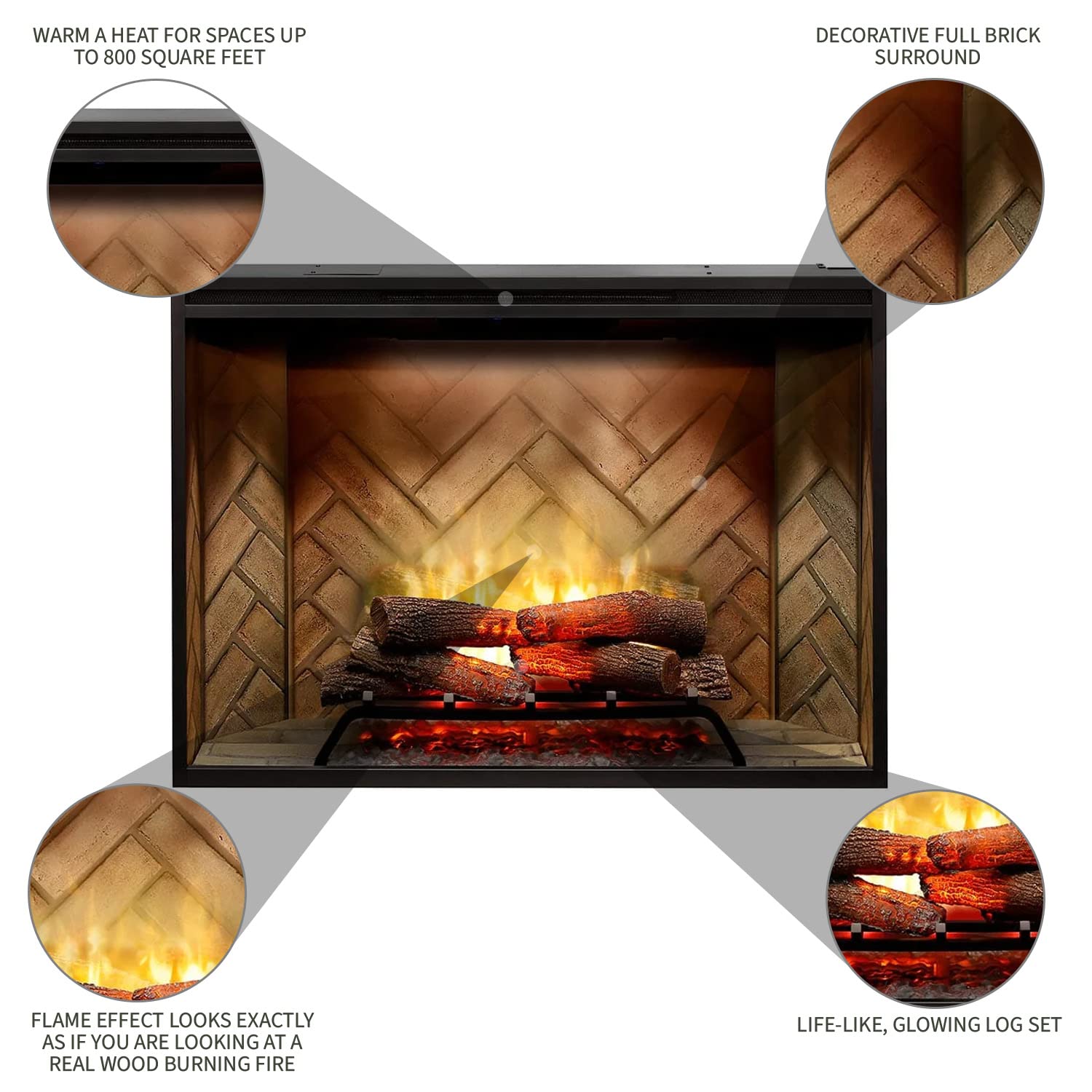 Dimplex Revillusion� 42 Inch Built In Electric Firebox   Herringbone Brick Background   Includes Realistic Faux Logset And Firebox