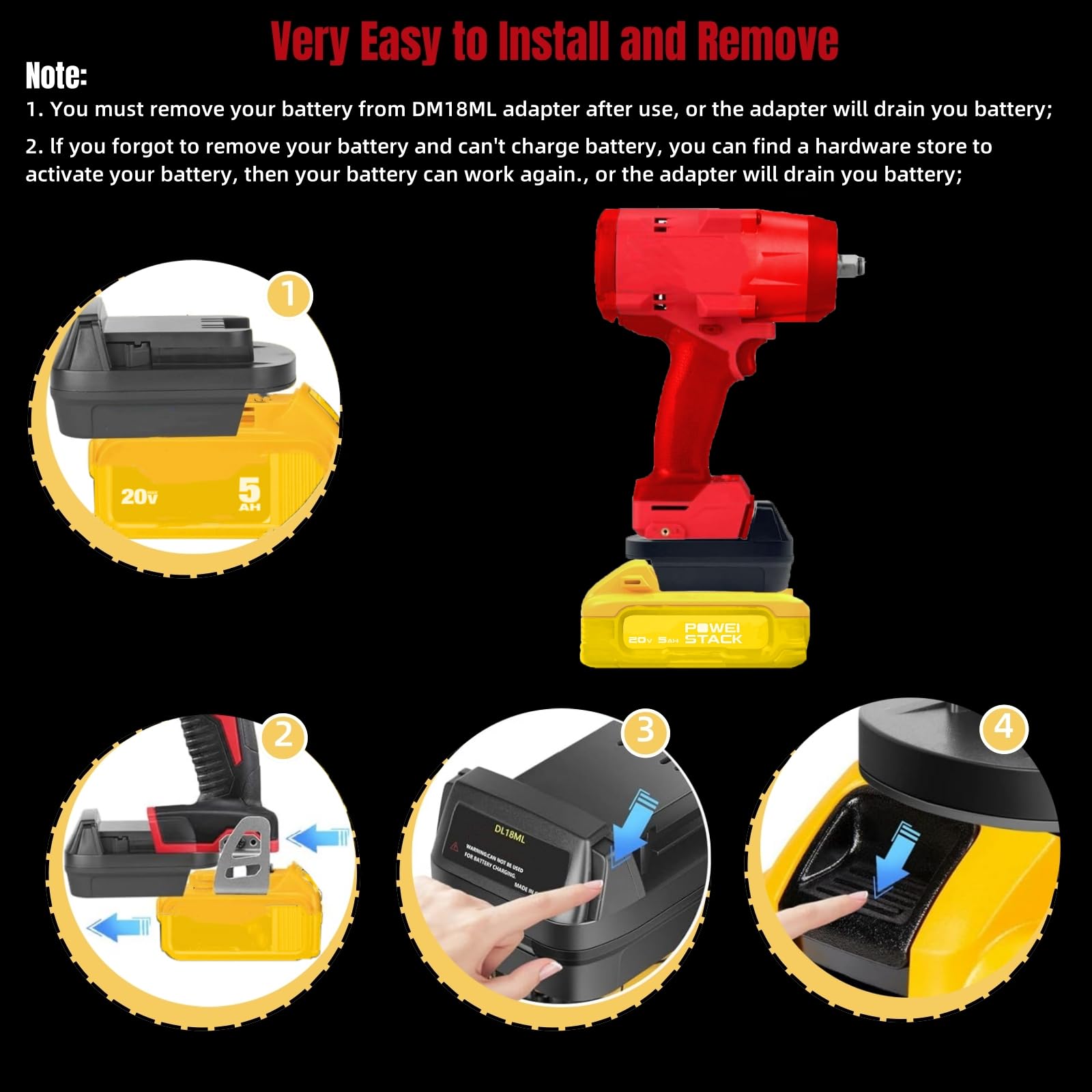 For Dewalt To For Milwaukee Battery Adapter (Only Adapter Included) (For Dewalt 20V Battery To For M18 Tools)