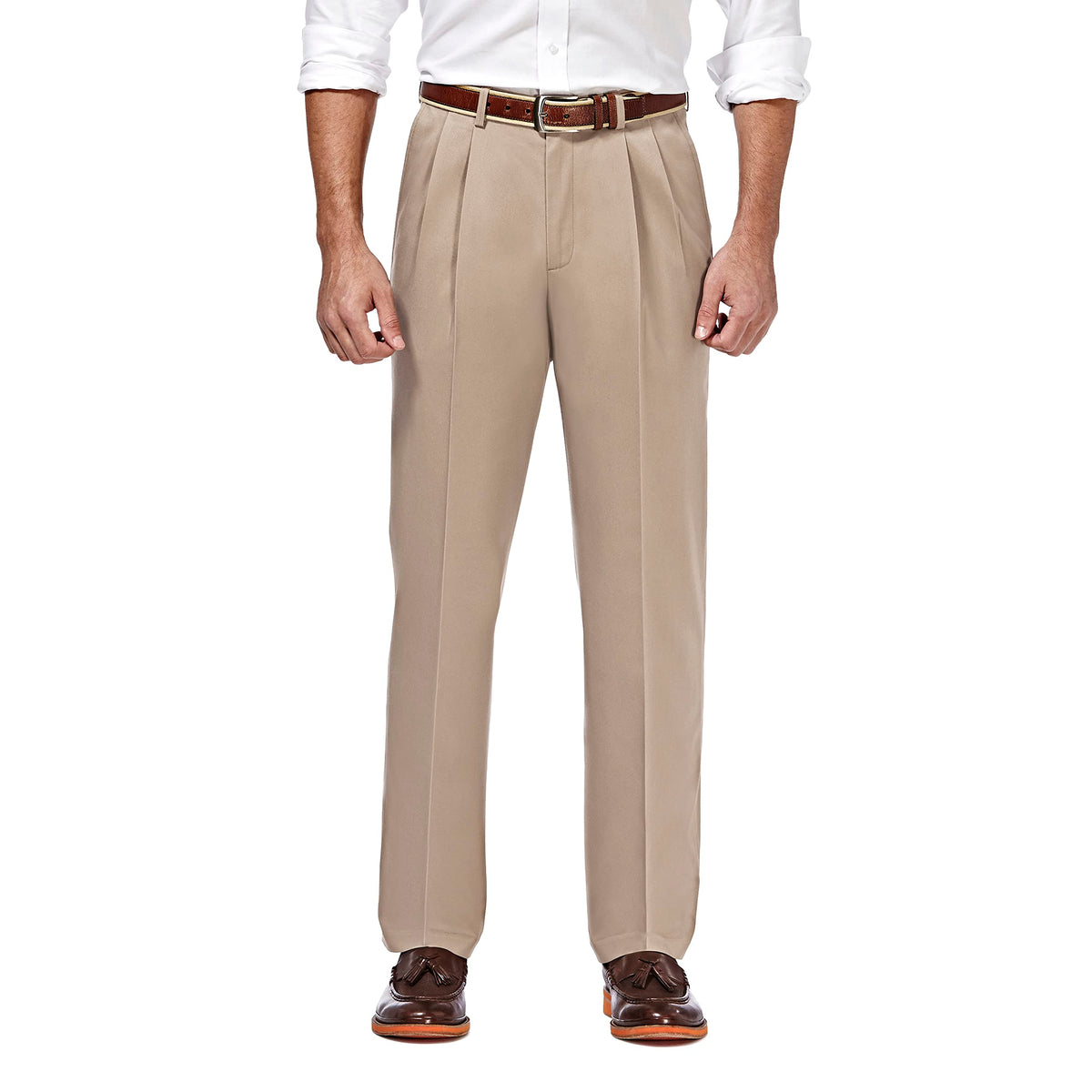 Haggar Mens Premium No Iron Khaki Classic Fit Pleat Front Regular And Big  Tall Sizes, Sand, 32W X 30L