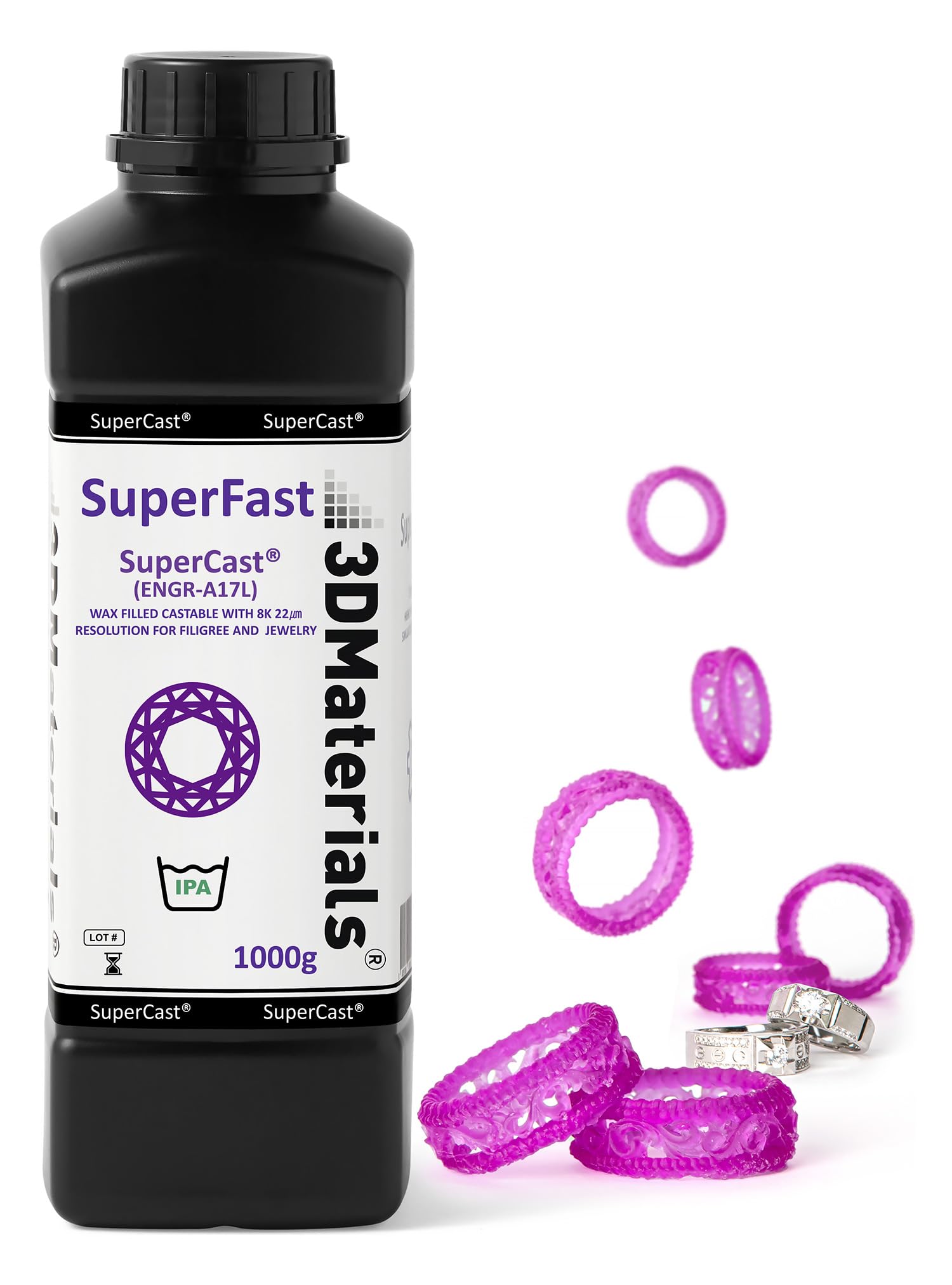 Supercast 8K 3D Printer Resin Wax Filled For Ultrafine Filigree, Jewelry, And Metal Casting, Made In Korea By 3Dmaterials (1000G