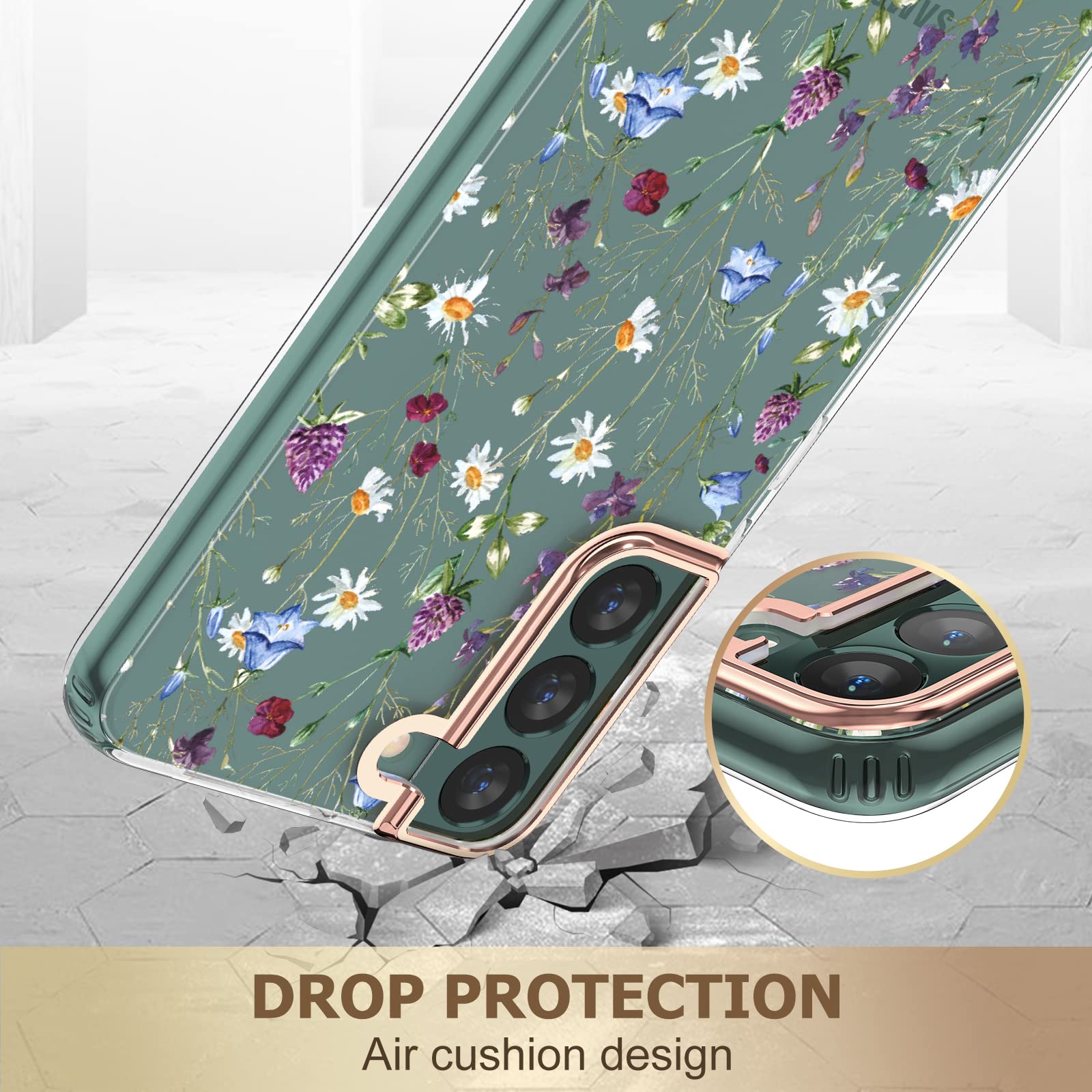 Milprox Compatible With Samsung Galaxy S22 Plus Flower Case, Cute Case Design For Girls Women,Shockproof Floral Pattern Hard Bac