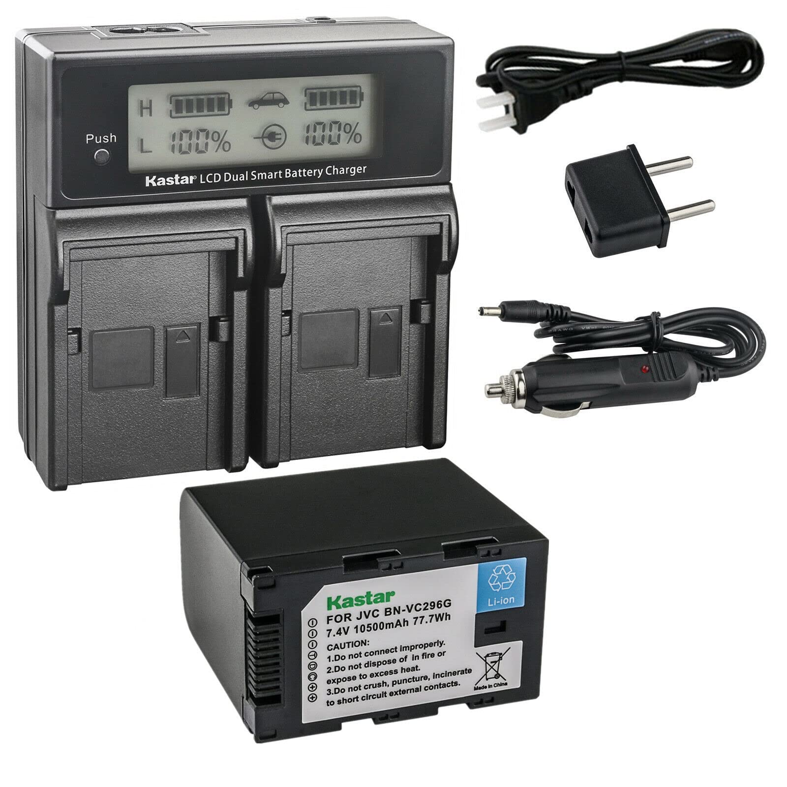 Kastar 1-Pack Battery and AC LCD Dual Fast Charger Compatible with JVC BN-VC264G BN-VC296G Battery, JVC AA-VC20 AA-VC20E AA-VC20