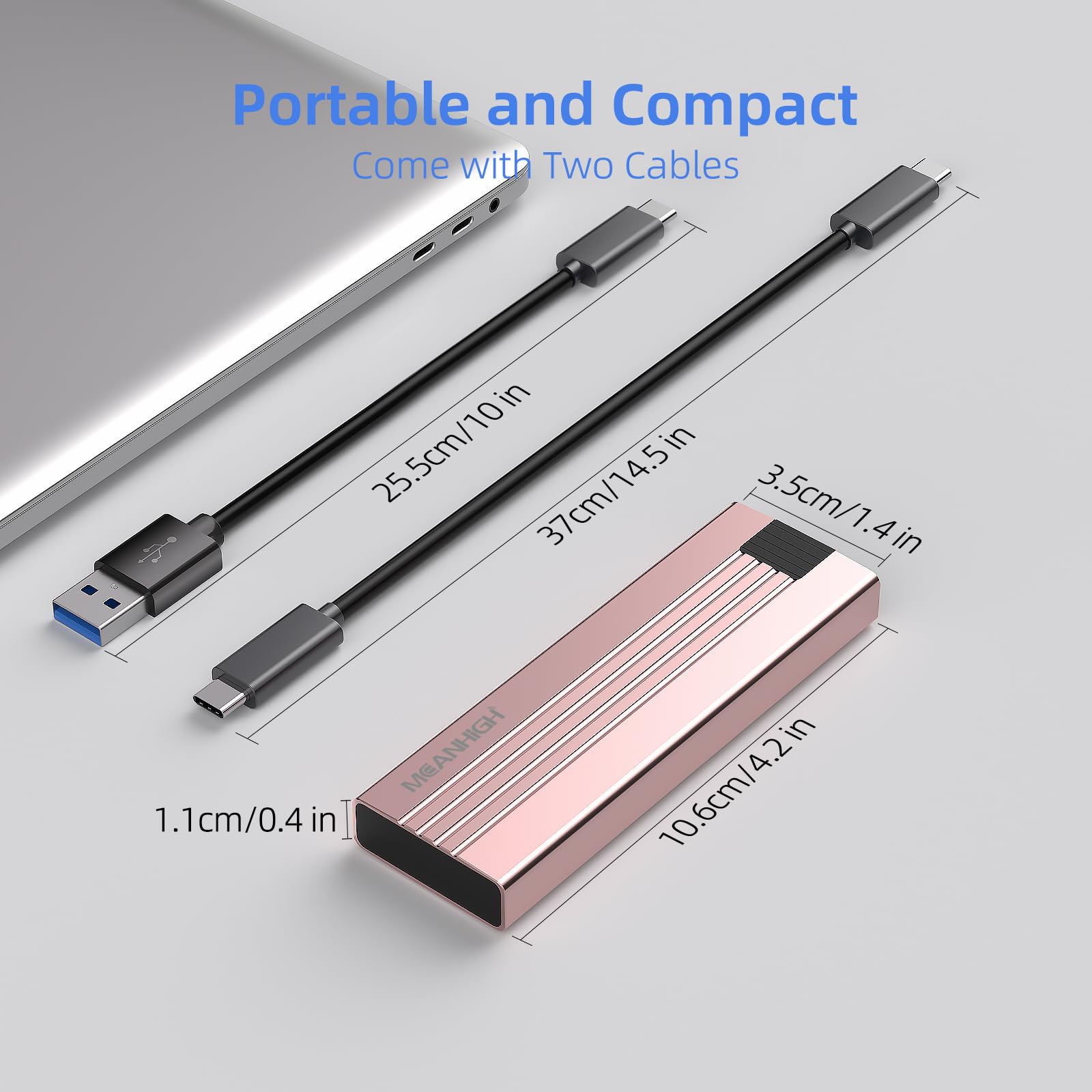 Meanhigh M.2 Nvme Sata Ssd Enclosure, Tool Free Usb 3.2 Gen 2 10Gbps Nvme To Usb Adapter, Supports M And B&M Keys External Solid