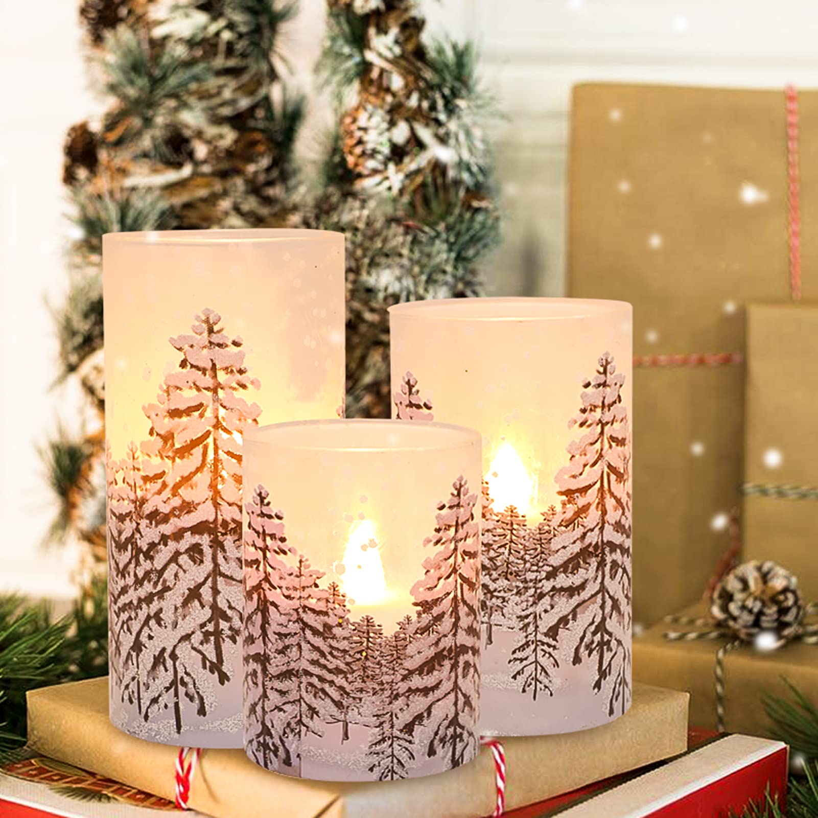 Silverstro Christmas Tree Flameless Candles With Remote Control & Timer Function, Real Wax Glass Candles, Home Party Wedding Hol