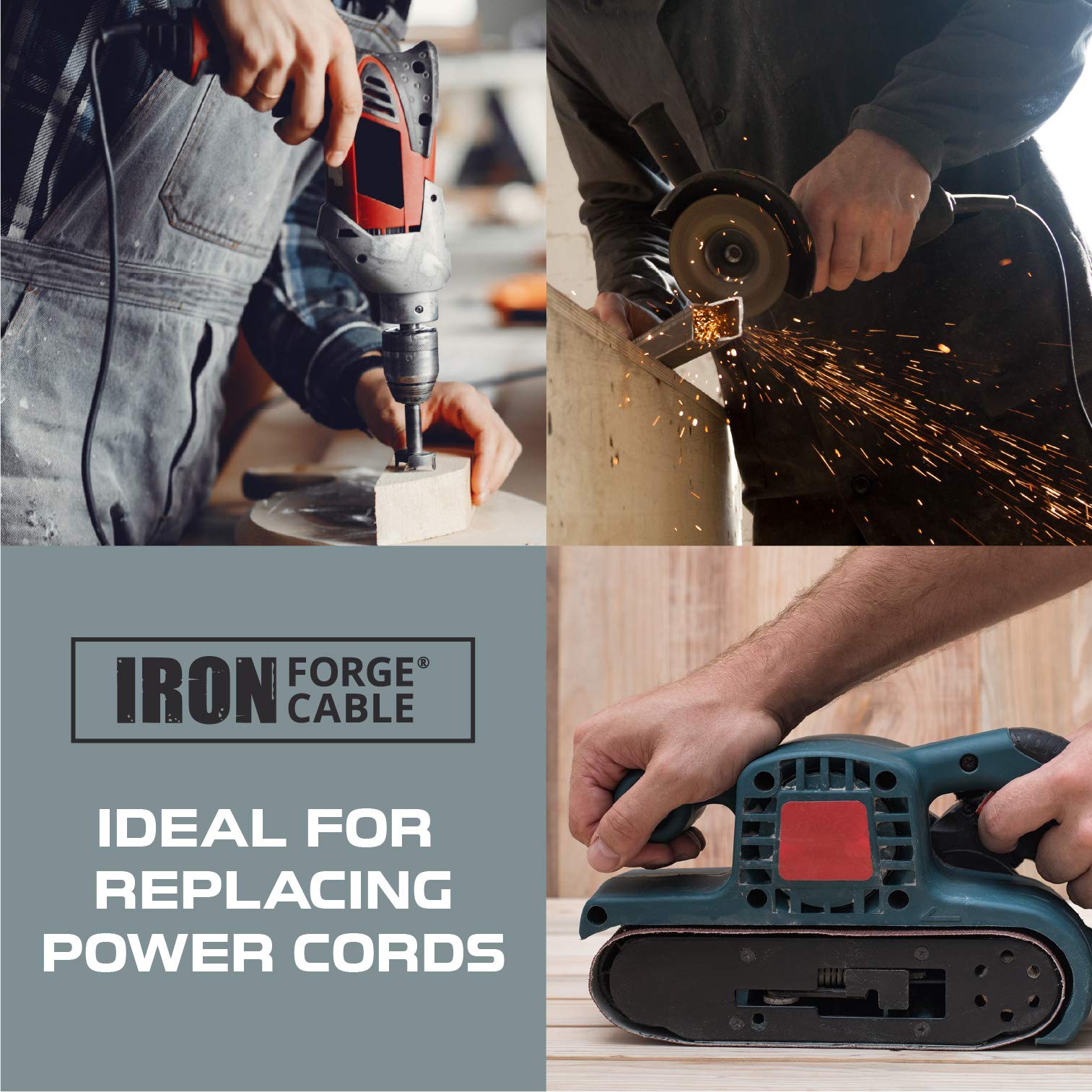Iron Forge Cable 18 Awg Replacement Power Cord With Open End   6 Ft Black Extension Cable 2 Prong, 2 Wire 18/2 Sjt