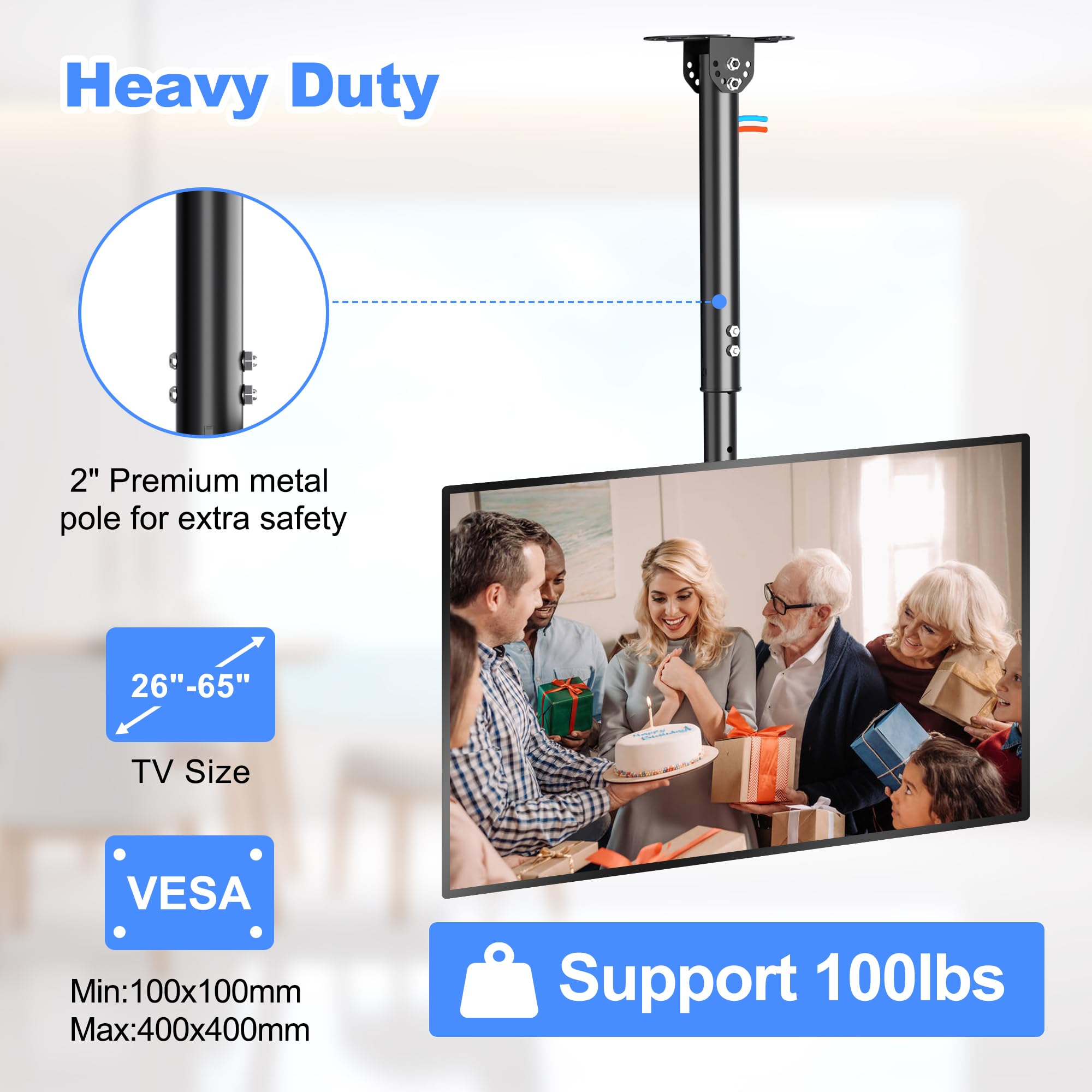 Xinlei Ceiling Tv Mount Full Motion Tv Bracket For Most 26 To 65 Inch Flat Curved Tvs/Monitors, Swivel Tilt Height Adjustable Ha