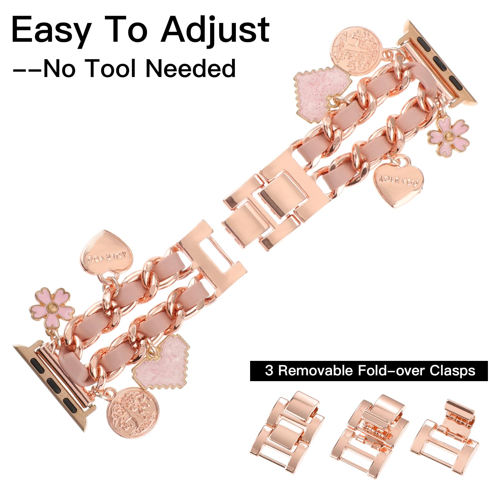 Realsign Stylish Metal Wristband Compatible With Apple Watch Band 42Mm 44Mm 45Mm 49Mm 46Mm,Cuban Chain Band Flower Love Tree Of