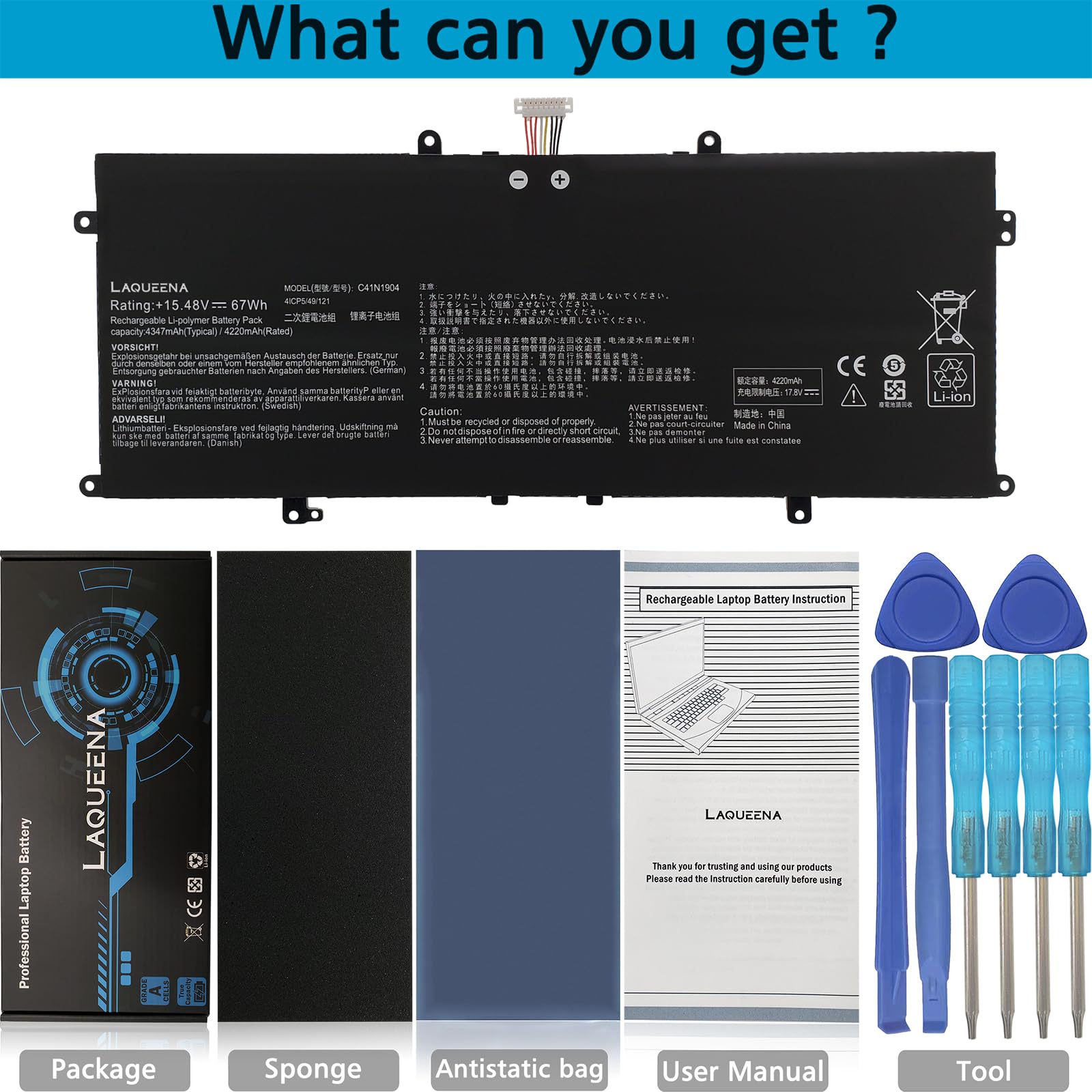 Laqueena C41N1904 Laptop Battery Compatible With Asus Zenbook 14 Um425Ia Ux425Ea Ux425Ja 13 Bx325Ja Ux325Ea Ux325Ja Ux325Sa Um32