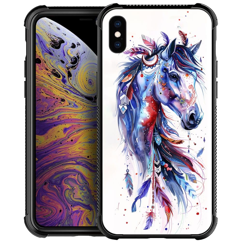 Carloca Compatible With Iphone Xs Case,Drawing Sketch Rainbow Horse Art Iphone X Cases For Girls Boys,Pattern Design For Girl Sh