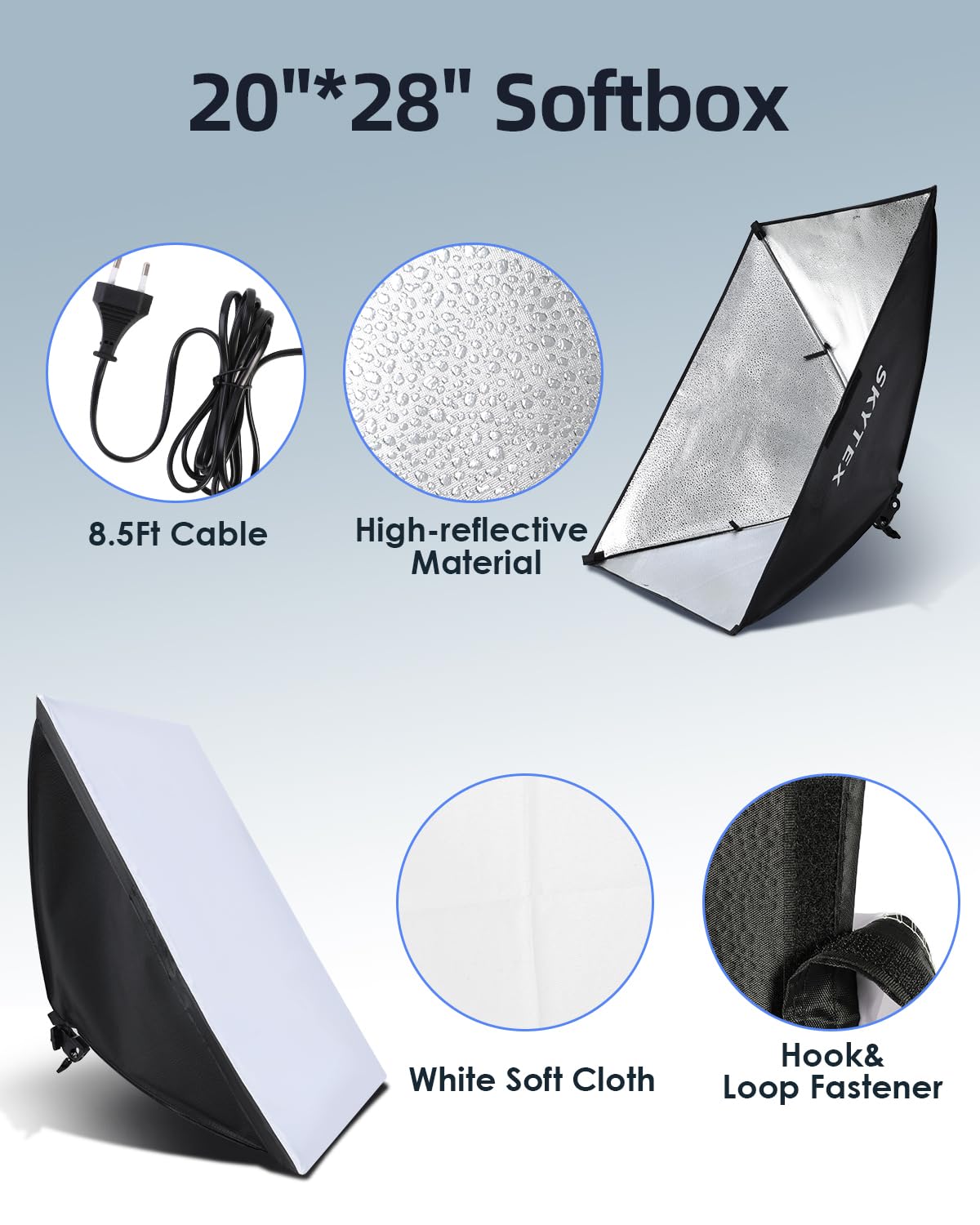 Skytex Softbox Lighting Kit(2Pack), 20X28In Soft Box | 135W 5500K E27 Bulb Continuous Photography Lighting, Photo Studio Lights