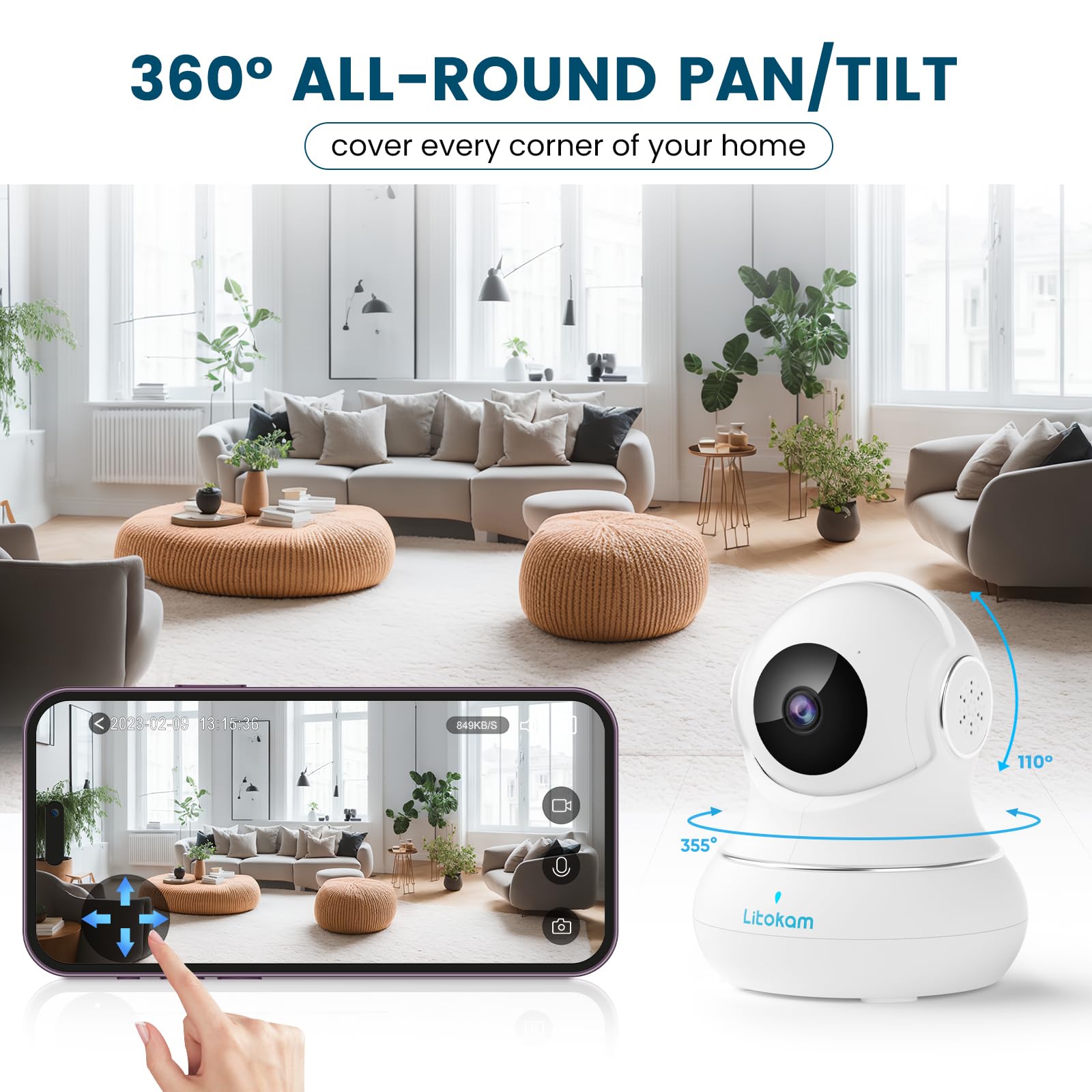 Litokam 5Mp Indoor Security Camera, 5G/2.4G Wifi Home Security Camera With Phone App, Pet Camera For Baby Monitor With Ai Motion