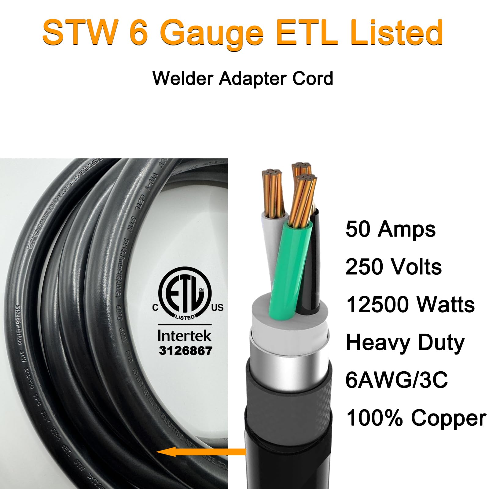 Suplevel 6 Awg Welder Adapter Cord 10 Ft, Heavy Duty Nema 14 50P Male To 6 50R Female Extension Cord, Stw 6Awg/3C 50 Amp 250 Vol