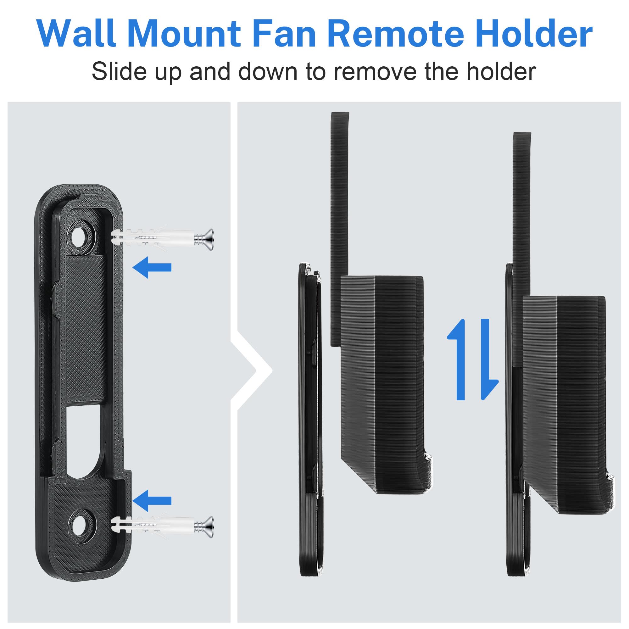 Saillong 1 Pack Ceiling Fan Remote Control Holder With Screws Wall Mount Fan Remote Bracket (Black)