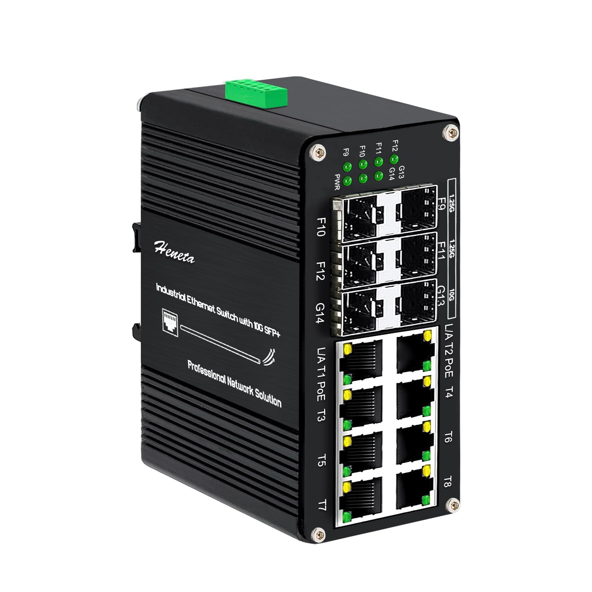 Hereta Industrial Fiber Poe+ Ethernet Switch 8 Port 10/100/1000Base T + 4 Port 1.25G Sfp + 2 Port 10G Based Sr/Lr Sfp+ Gigabit U
