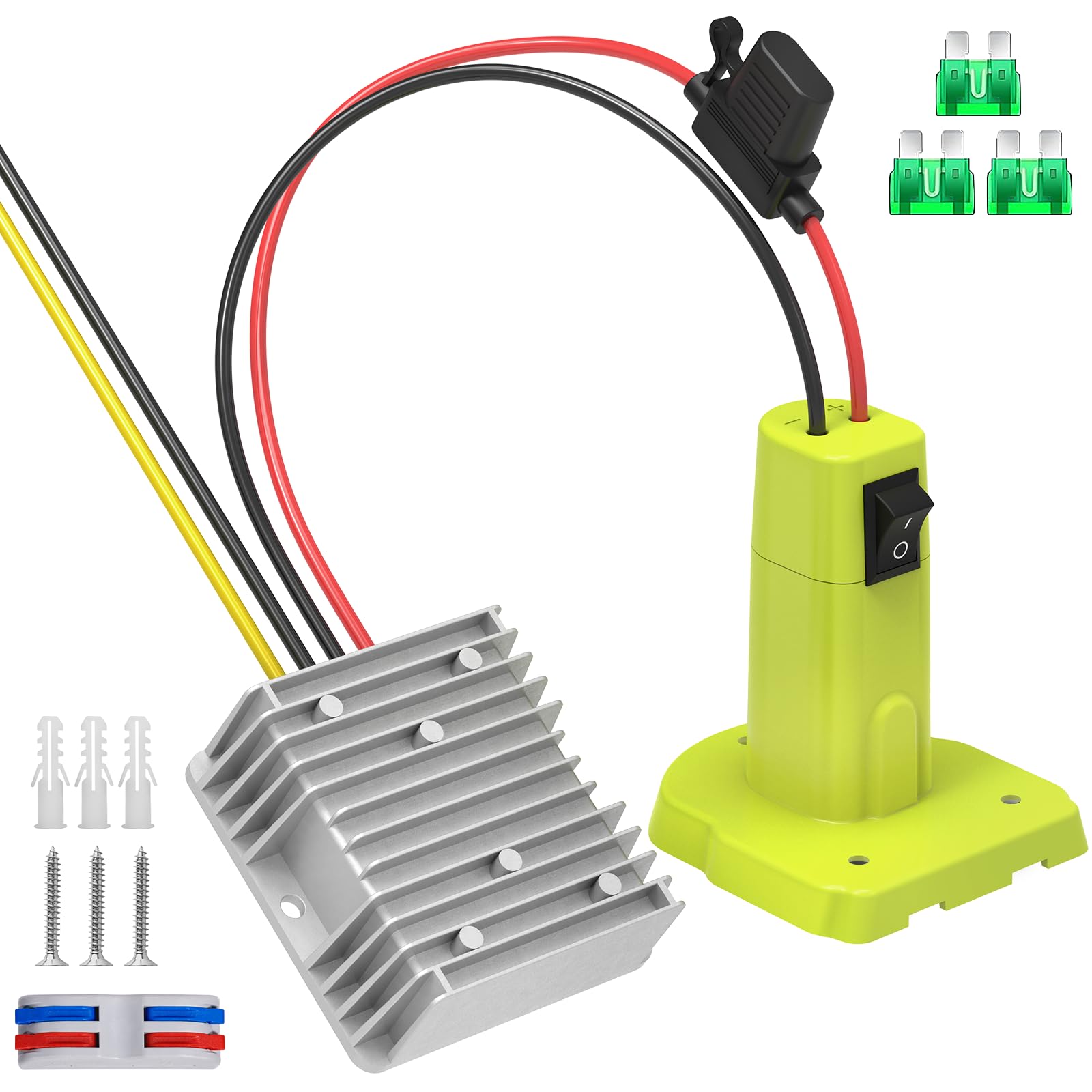 Azocek 18V To 12V Step Down Converter Compatible With Ryobi 18V Battery Adapter, Voltage Converter Dc 12V 15A 180W Buck Converte