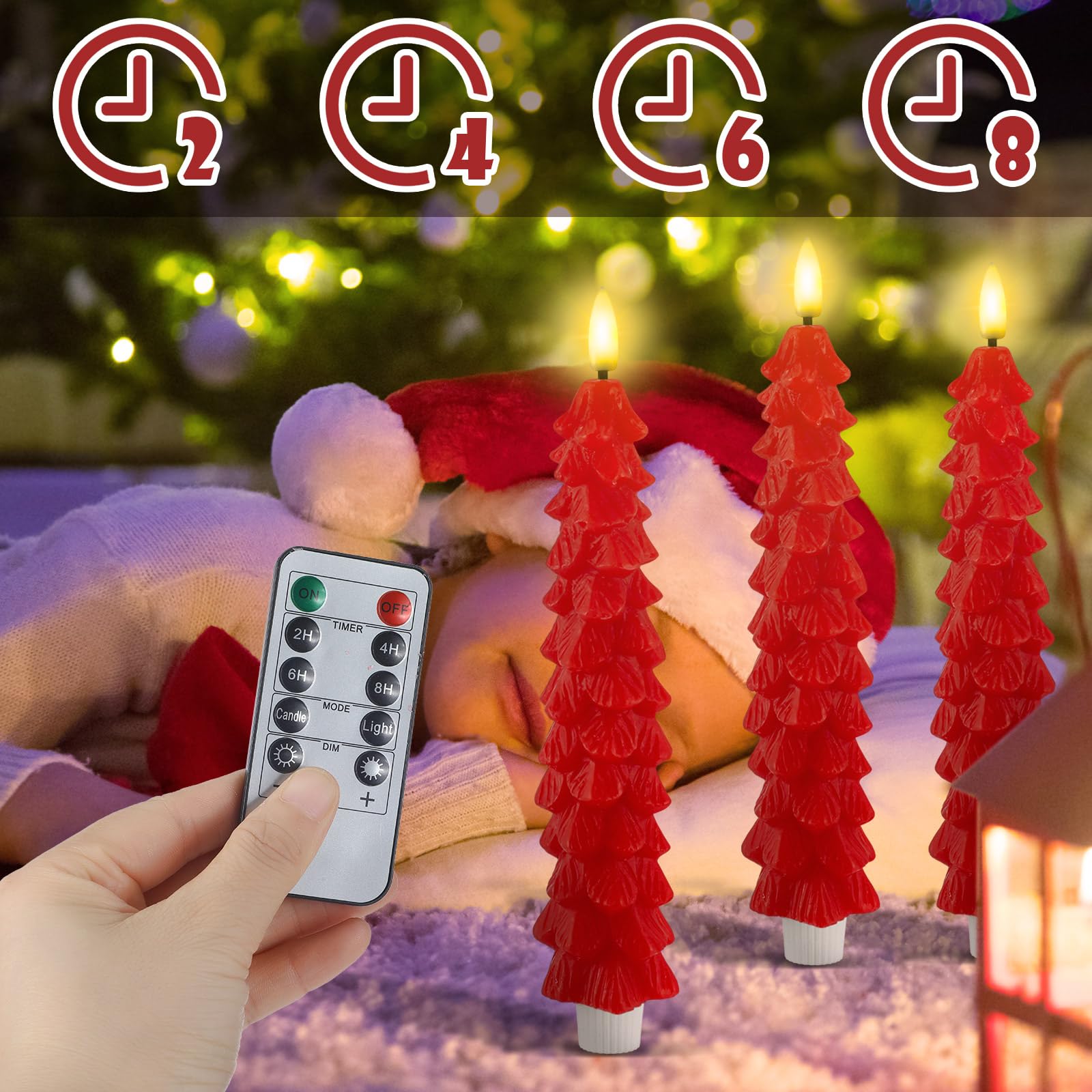 Funtery 6 Pcs Led Flameless Tree Taper Candles With Remote Timer 9.7 Inch Real Wax Battery Operated Candlestick With 3D Flame Wi