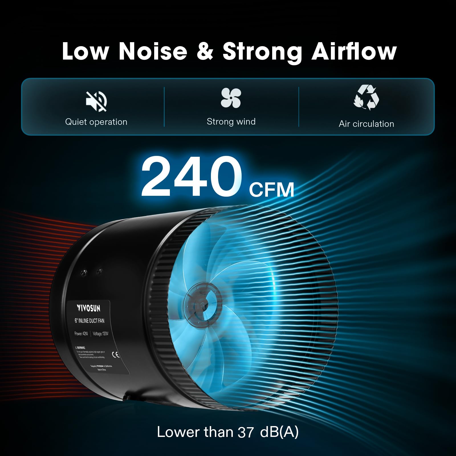 Vivosun Inline Booster Duct Fan 6240 Cfm, Hvac Exhaust Ventilation Fan With Low Noise For Basements, Bathrooms, Kitchens, Attics