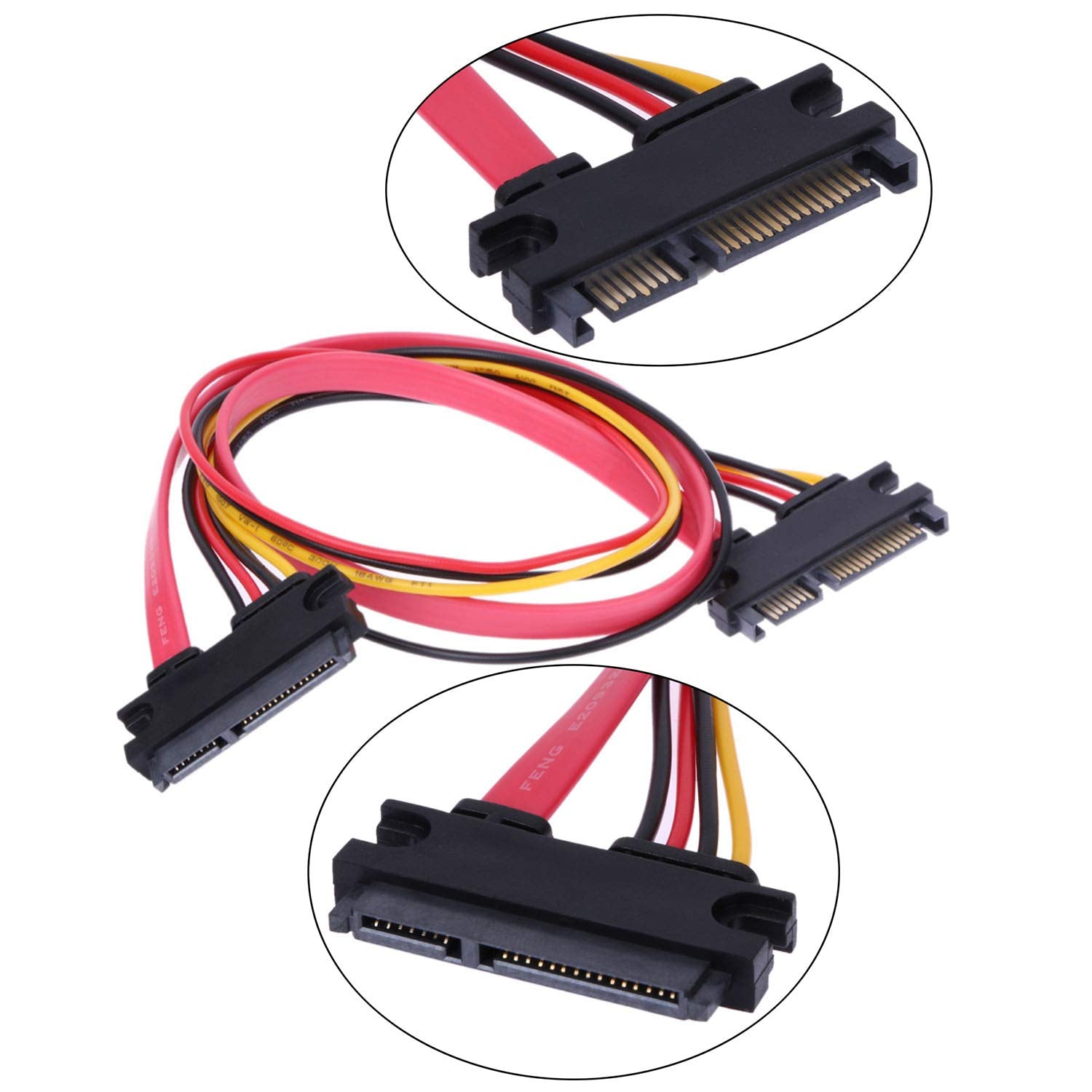 Rlecs 2 Pack 50Cm Sata Power Cable 22Pin (7+15) Male Plug To 22 Pin Female Jack Connector Sata Serial Ata Data Power Combo Exten