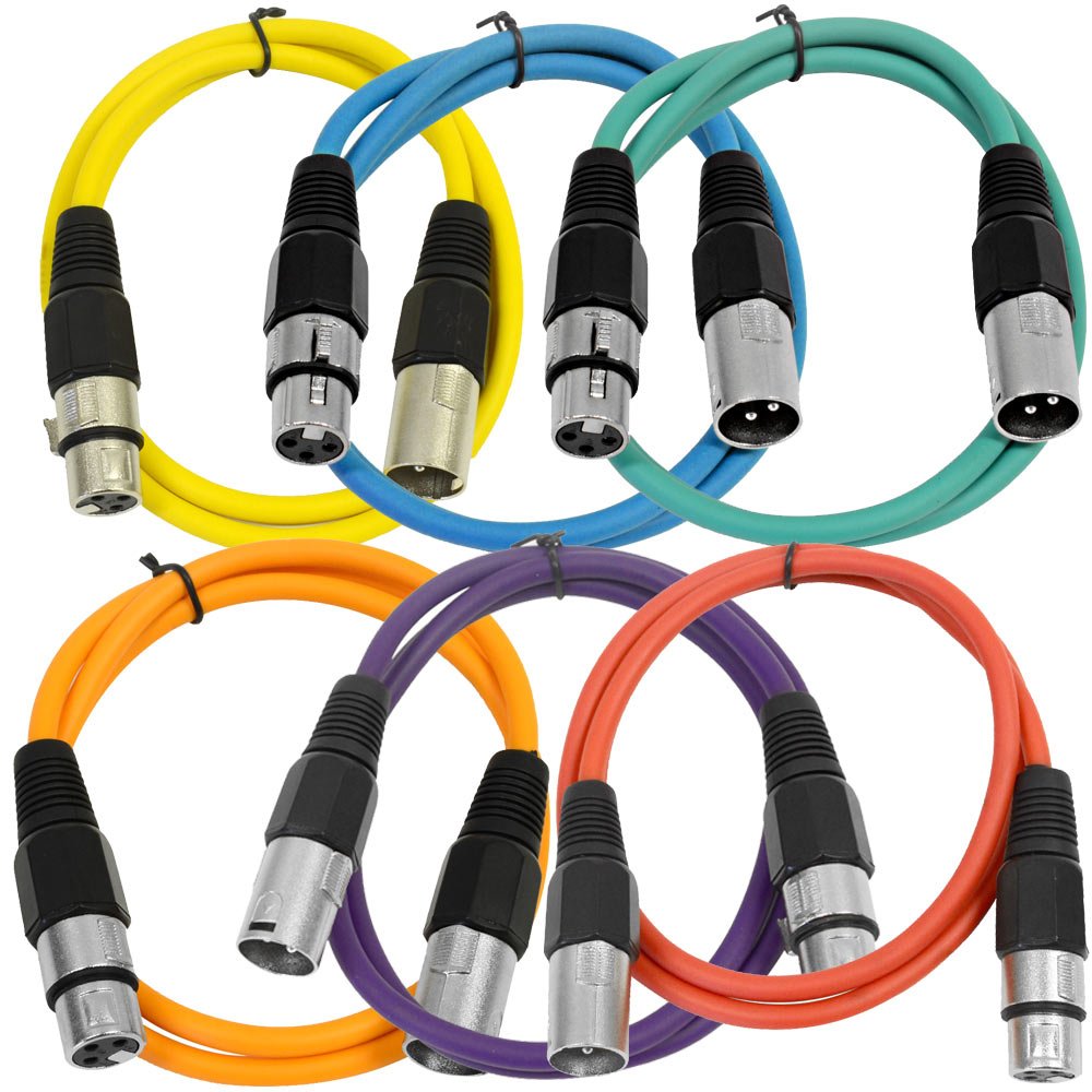 Seismic Audio - Saxlx-3-6 Pack Of 3' Multiple Color Xlr Male To Xlr Female Patch Cables - Balanced - 3 Foot Patch Cords