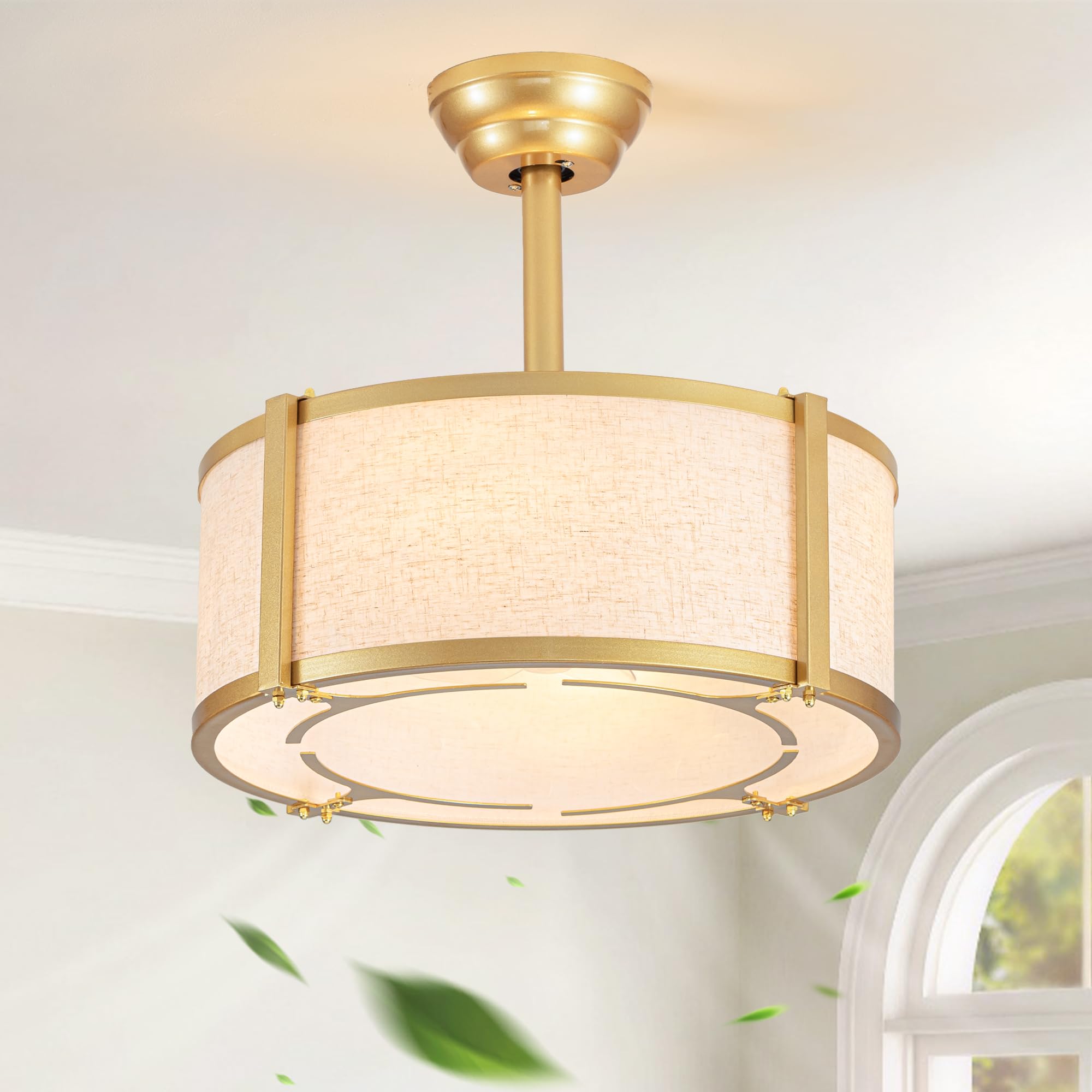 Boho Chandelier Ceiling Fan and Remote Control, Gold Fandelier Ceiling Fan with Light,Caged Ceiling Fan for Bedroom, Living Room