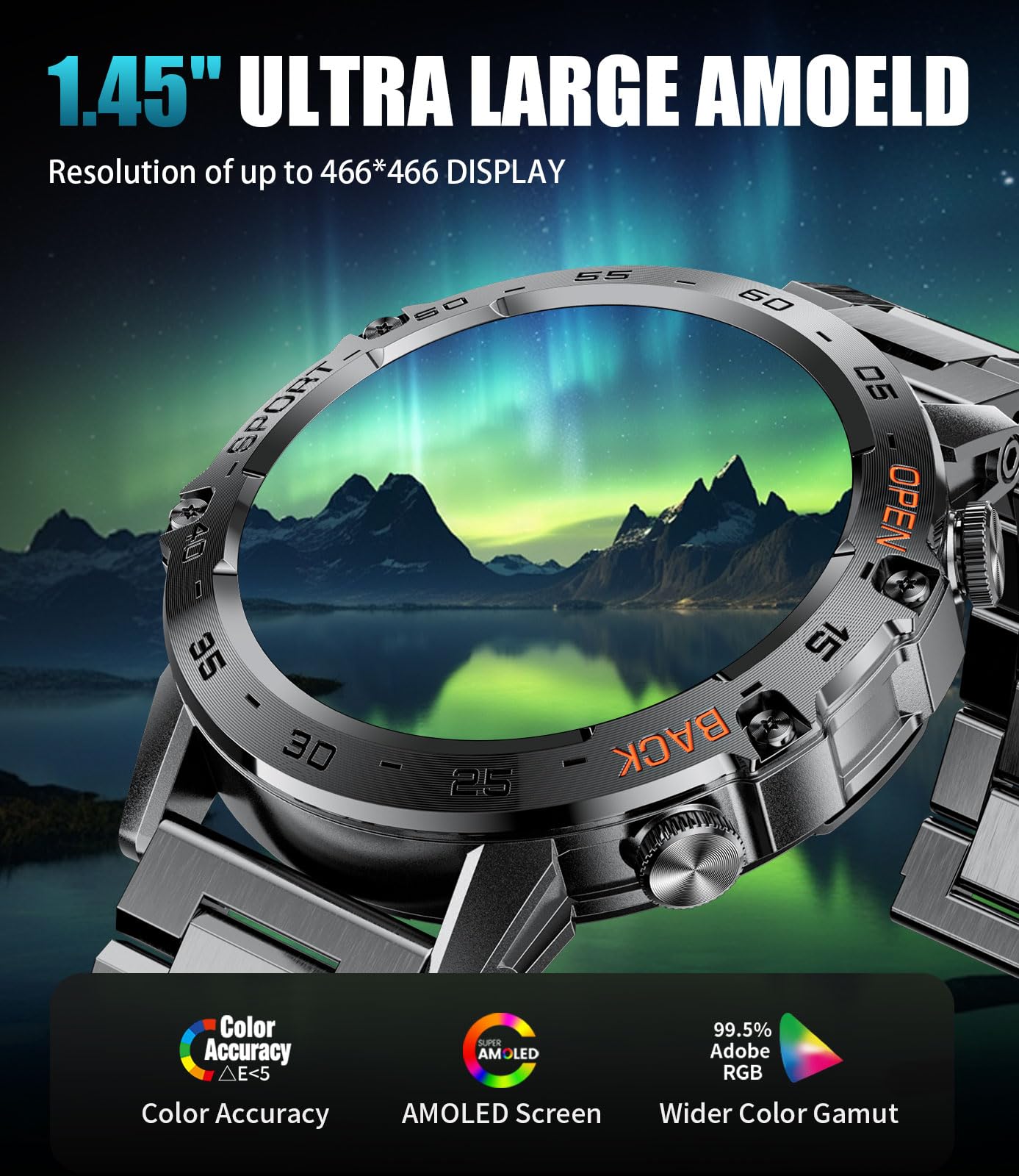 Military Smart Watch For Men(Answer/Dial Calls),1.45 ' ' Amoled/100 Sports Modes, 5Atm Waterproof Fitness Watch With Heart Rate/