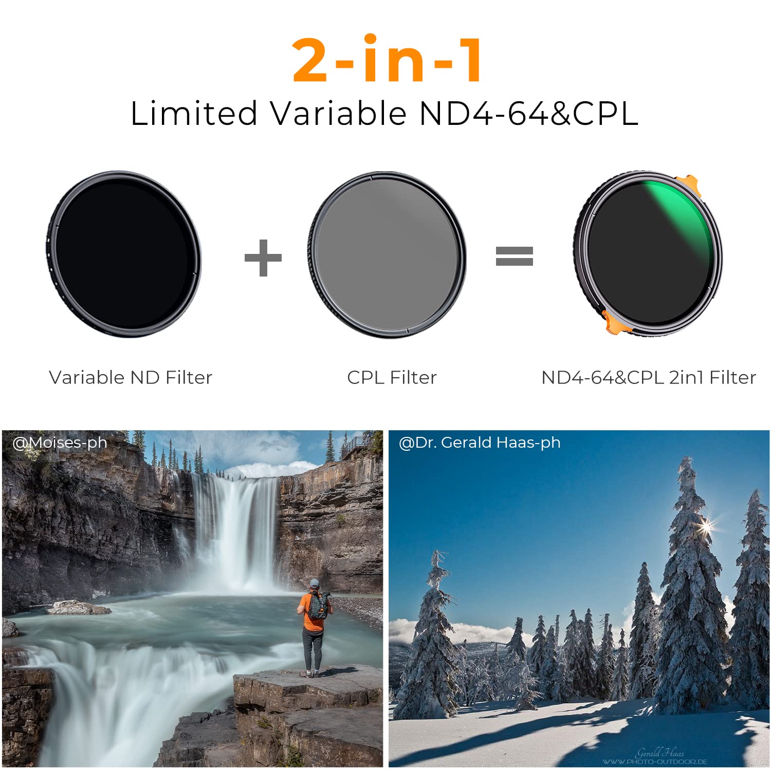 K&F Concept 49Mm Nd4 64 (2 6 Stops) Nd Lens Filter Variable & Cpl Polarizers Filter 2 In 1, 28 Multi Coated Polarizing And Neutr