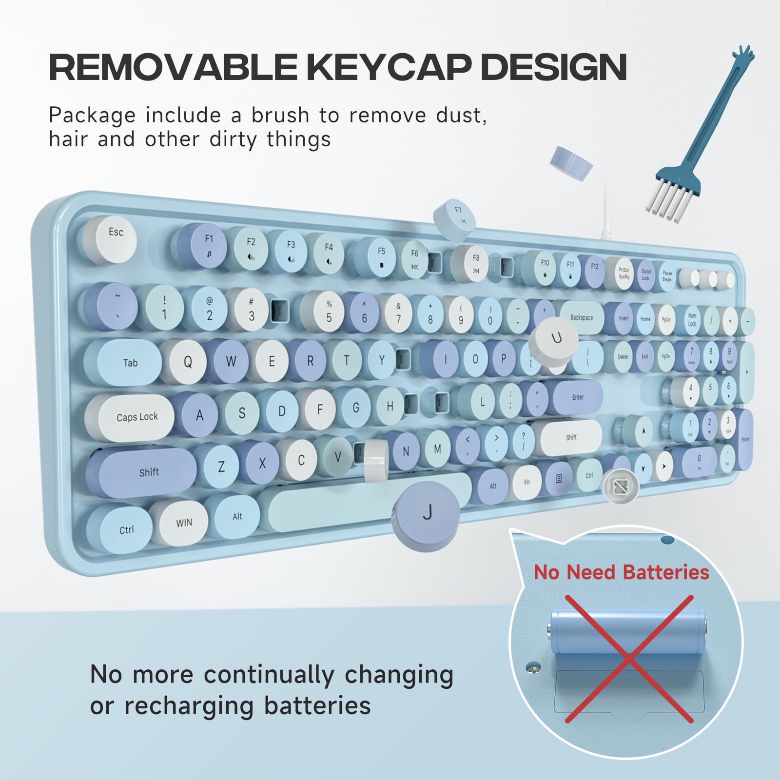 Atelus Usb Wired Computer Keyboard   Retro Typewriter Keyboard   Full Size Office Keyboard With Number Pad, Caps Indicators, Fol