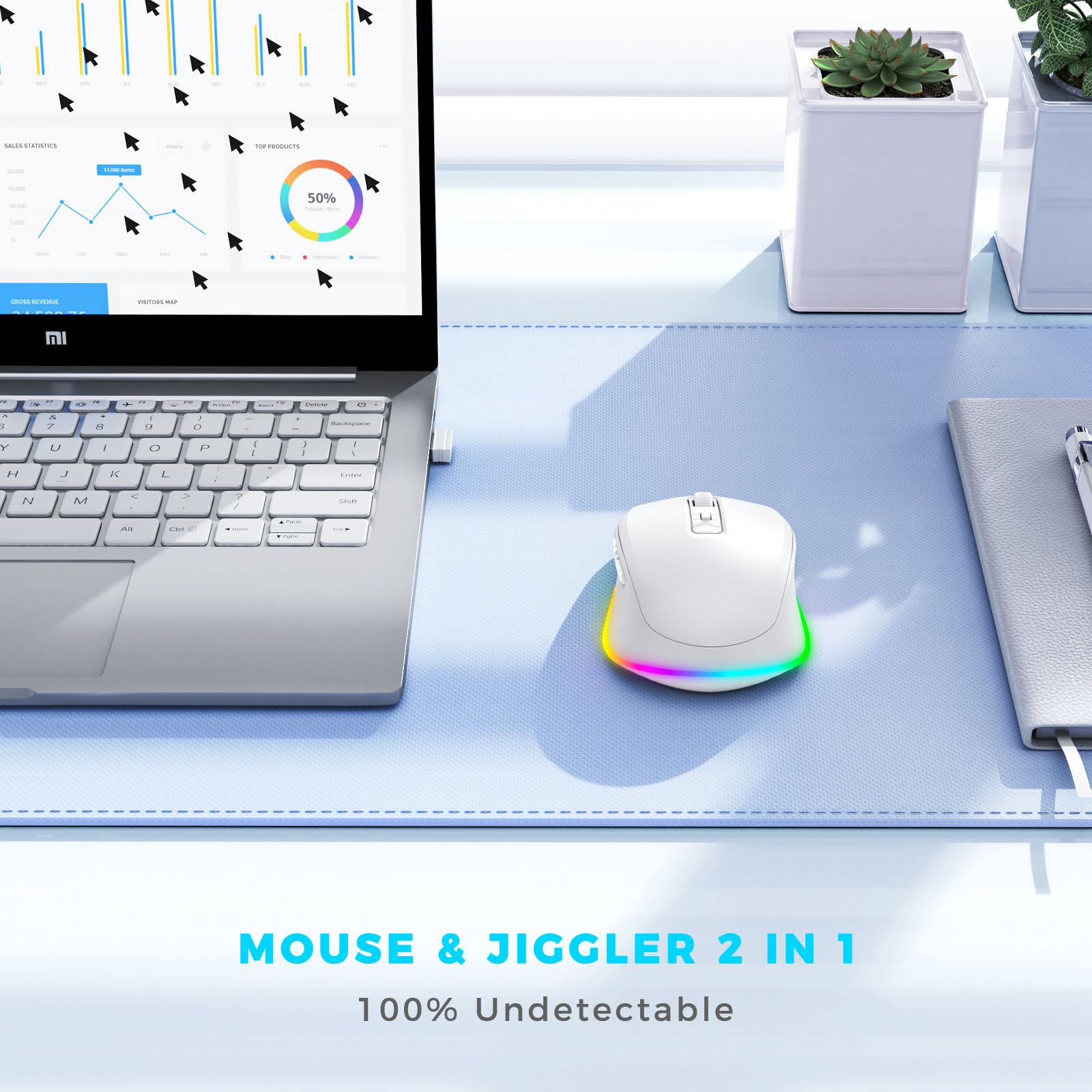 Peious Mouse For Laptop, Wireless Mouse Jiggler   Led Wireless Mice With Build In Mouse Jiggler Mover, Rechargeable Moving Mouse