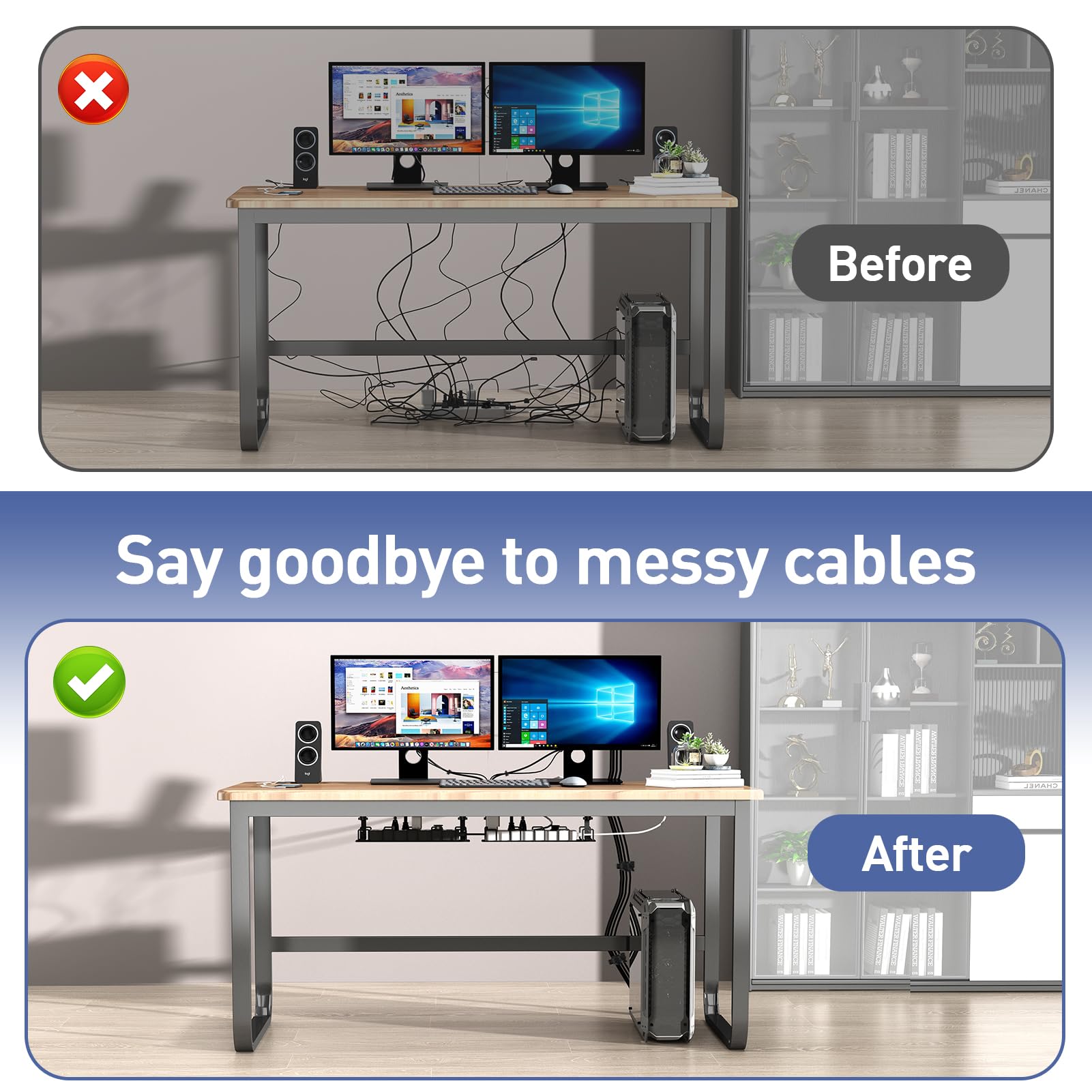Spacecare Under Desk Cable Management Tray, Cable Management Under Desk For Cord Organizer,15.7'' No Drill Wire Organizer Cable