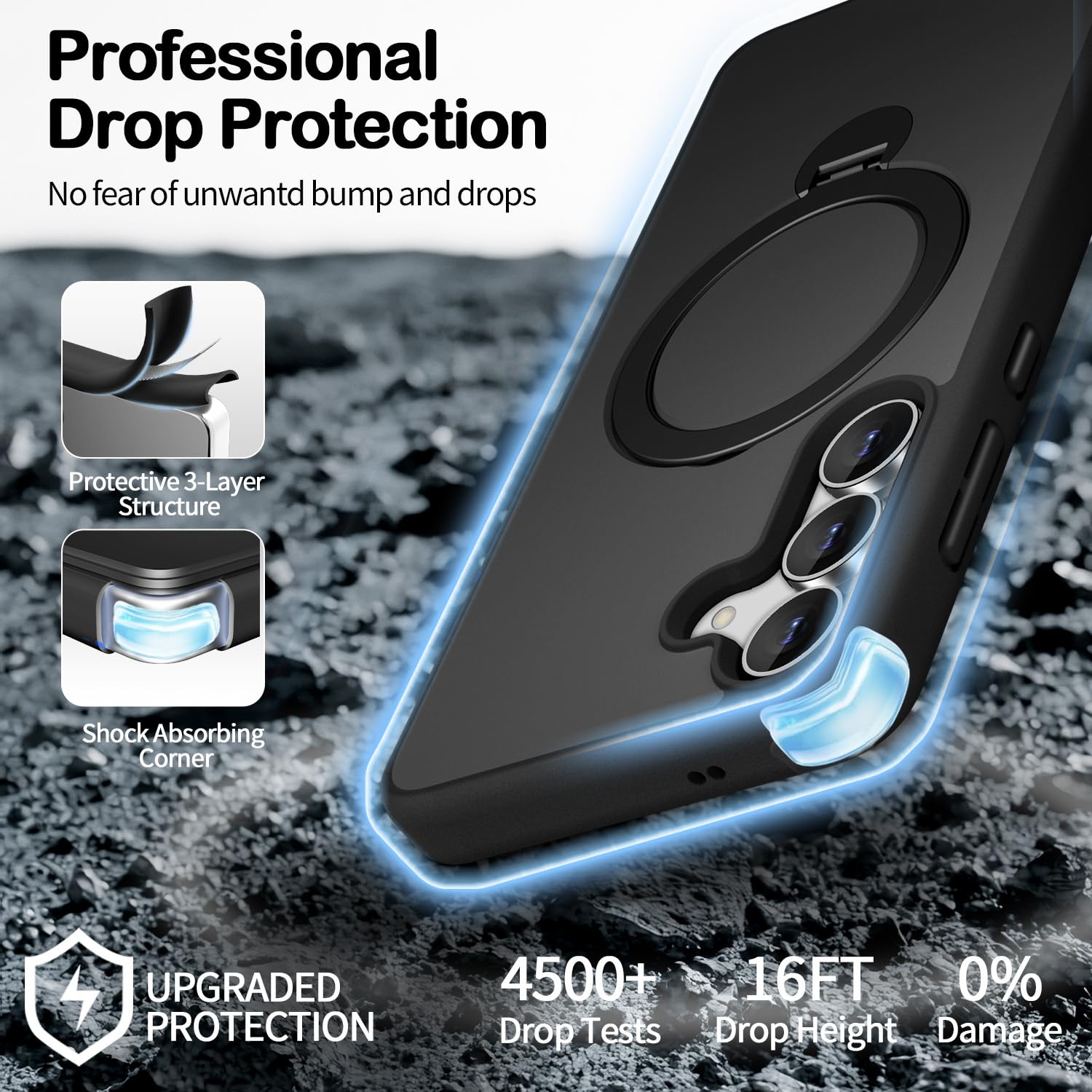 3-In-1 [360 Spin Stand+Magnetic+Ring Holder] Case For Samsung Galaxy S24 / S25 Fit For Magsafe, Military Grade Protective, Trans