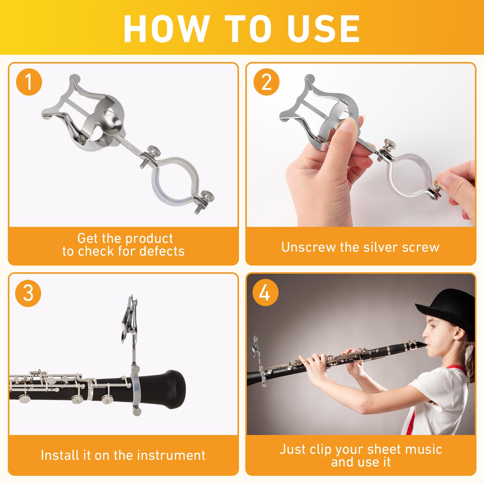 Clarinet Lyre,2 Pack Silver Clarinet Lyre Holder For Marching Band,6.02Inch Clarinet Oboe Sheet Music Clip And Flip Folder,Gener