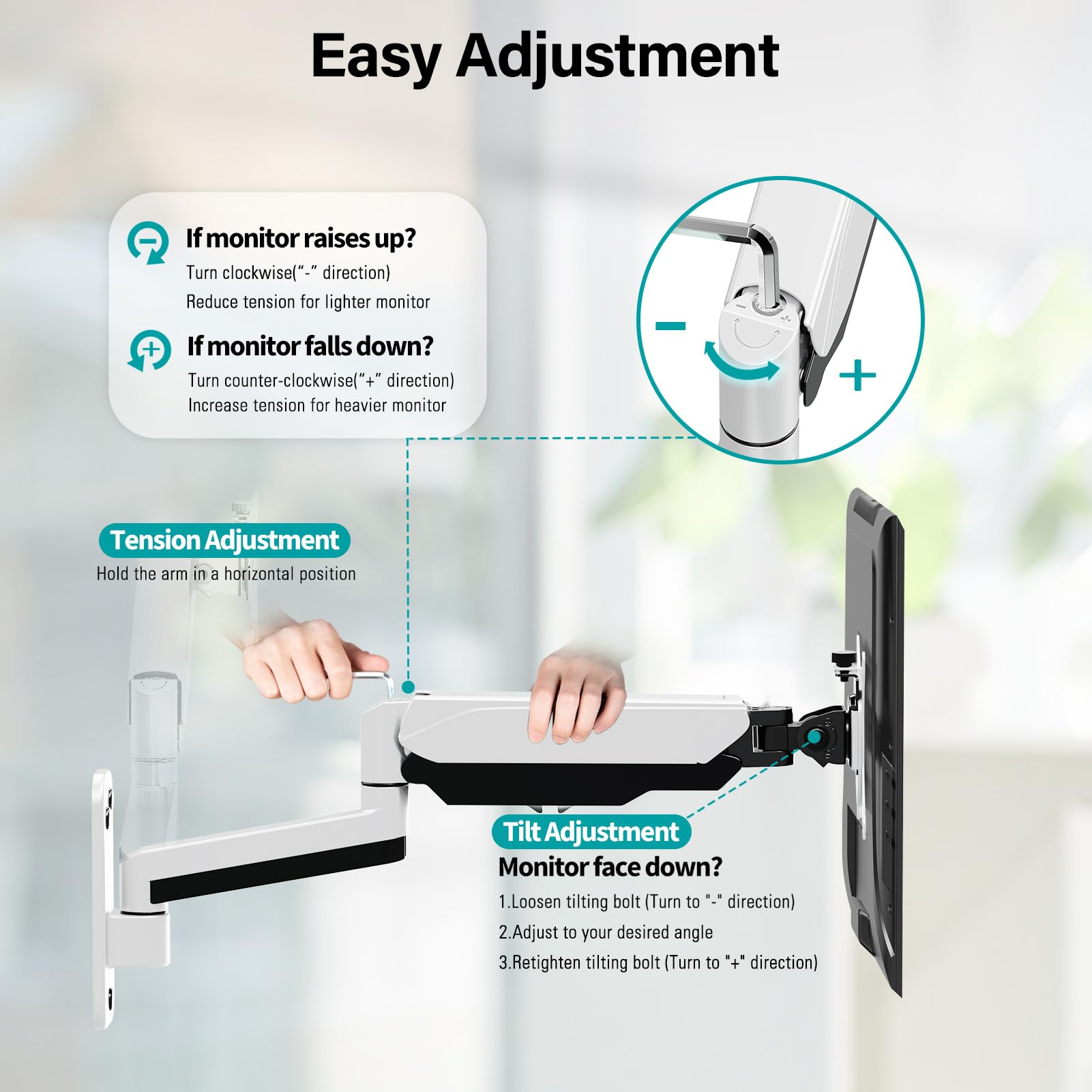 Mount Pro Dual Monitor Wall Mount For 13 To 32 Inch Computer Screens, Gas Spring Wall Monitor Arm For 2 Monitors, Each Holds Up
