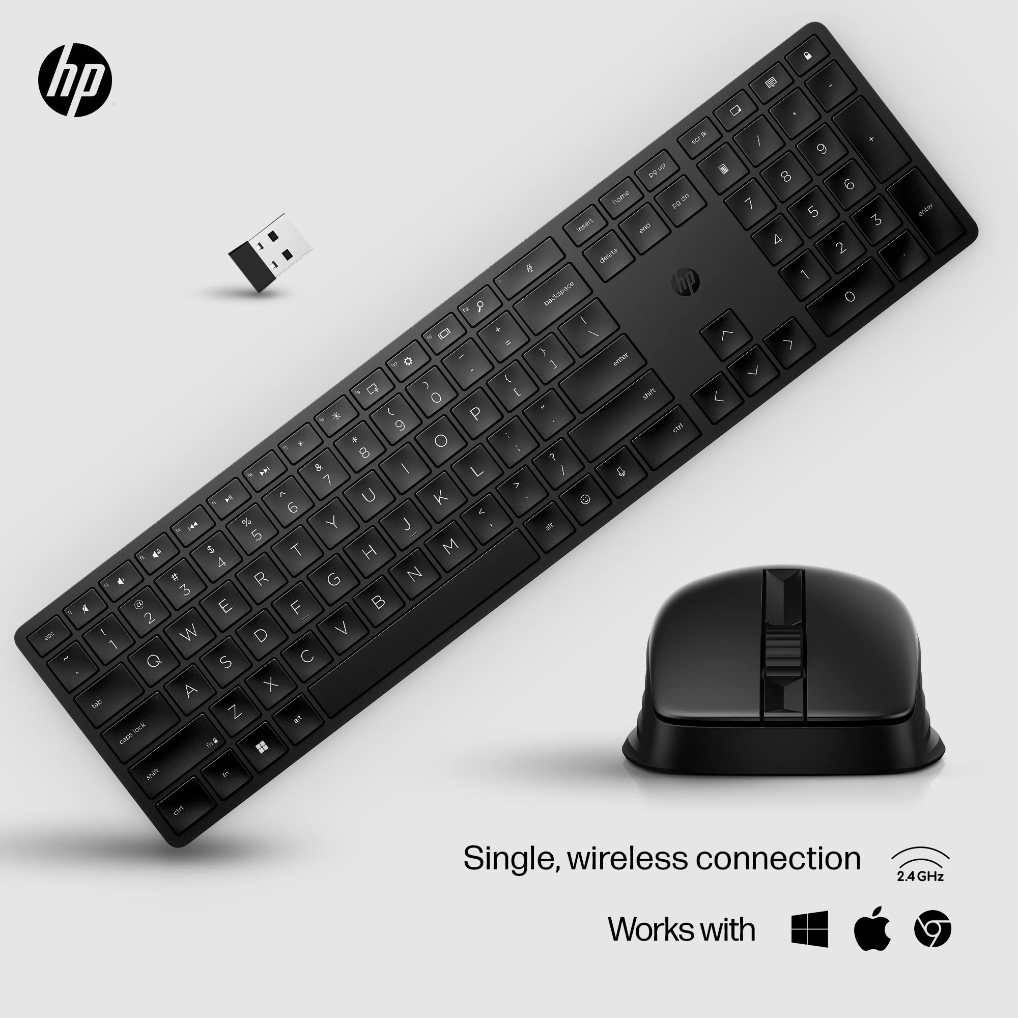 Hp 650 Wireless Keyboard & Mouse Combo   2.4Ghz Wireless, Usb Receiver, Low Profile Keys, 20+ Programmable Keys, Dpi Mouse   20+