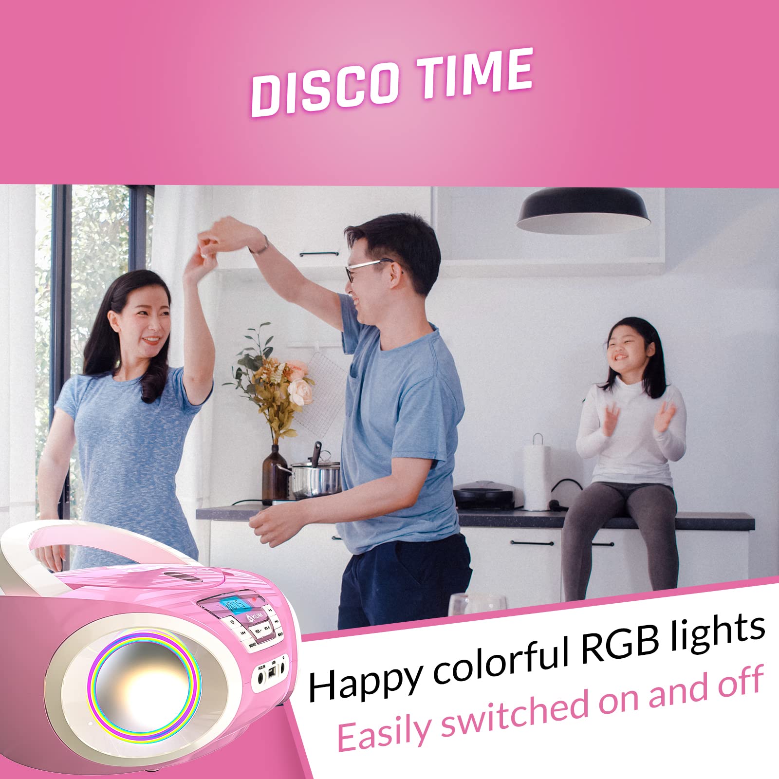 Klim Candy Kids Portable Cd Player For Kids   New Version 2024   Fm Radio   Batteries Included   Cd Boombox For Kids   Cute Pink