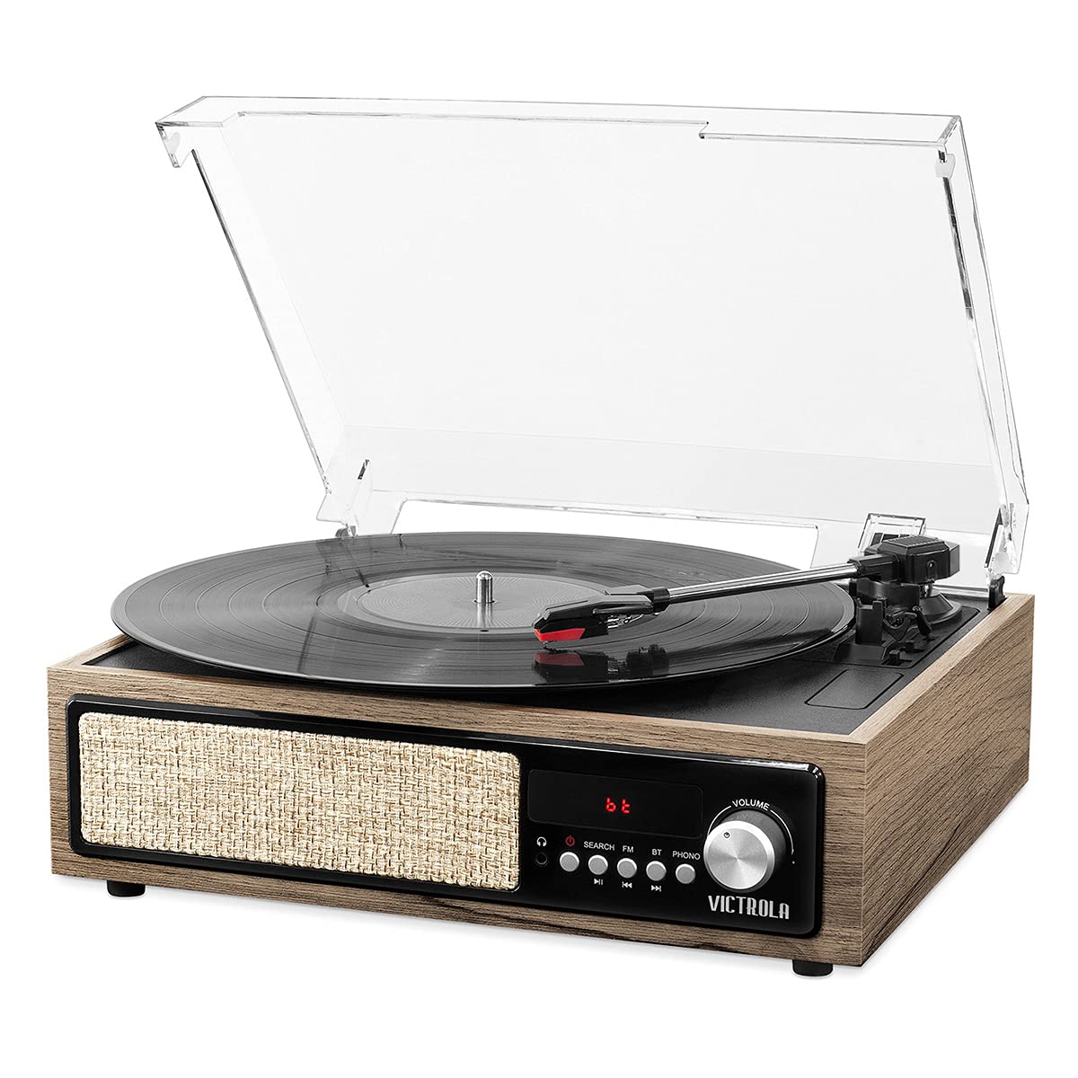 Victrola 3 In 1 Bluetooth Record Player With Built In Speakers And 3 Speed Turntable, Farmhouse Walnut