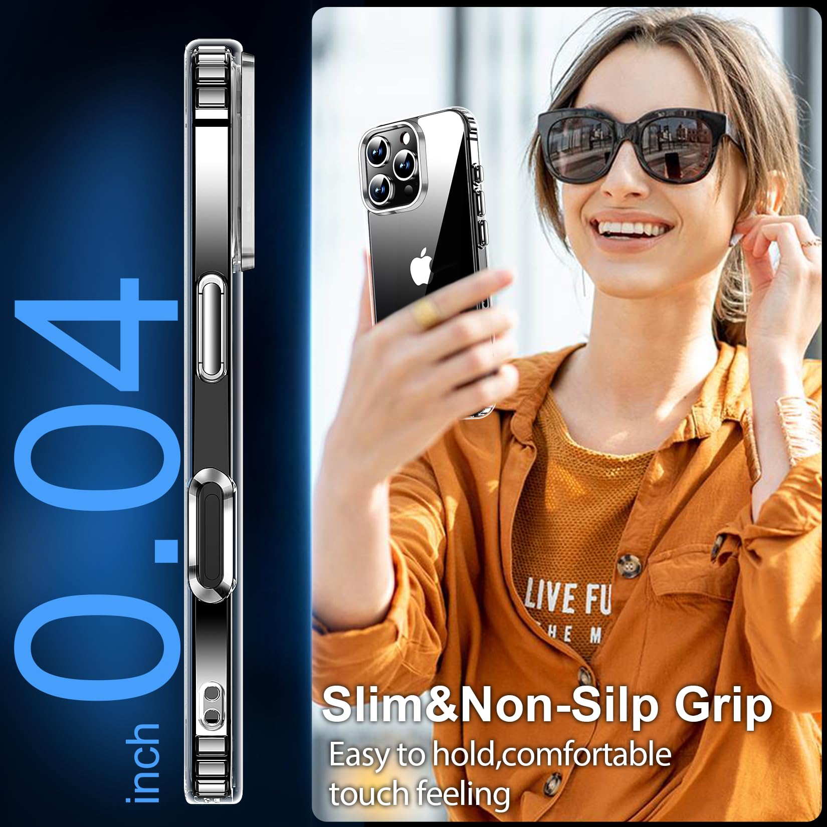 Mozoter For Iphone 16 Pro Max Case Clear,[Anti Yellowing] [Non Slip] Shockproof Bumper Phone Cover,Slim Thin Cute Case For Iphon