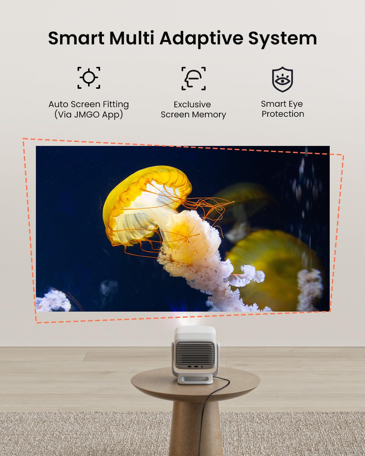 JmGO N1 Portable 1080P FHD Projector, 150" Triple Laser, 800 Lumens, Android TV 11, 7.3" x 6.5