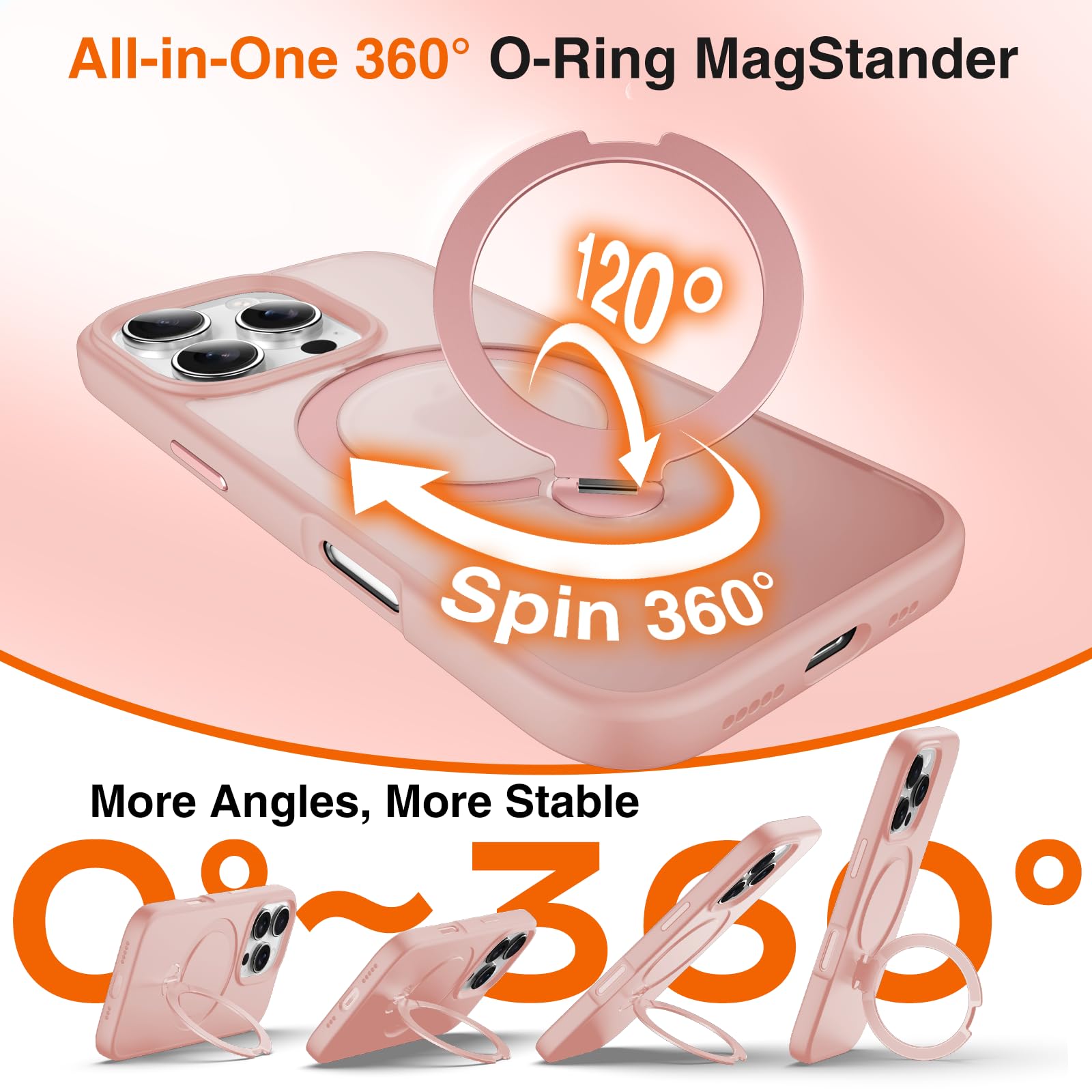 Chicfun 360 O-Ring Magstander For Iphone 15 Pro Case With Magnetic Kickstand Ring Holder [Compatible With Magsafe][360Rotate Sta