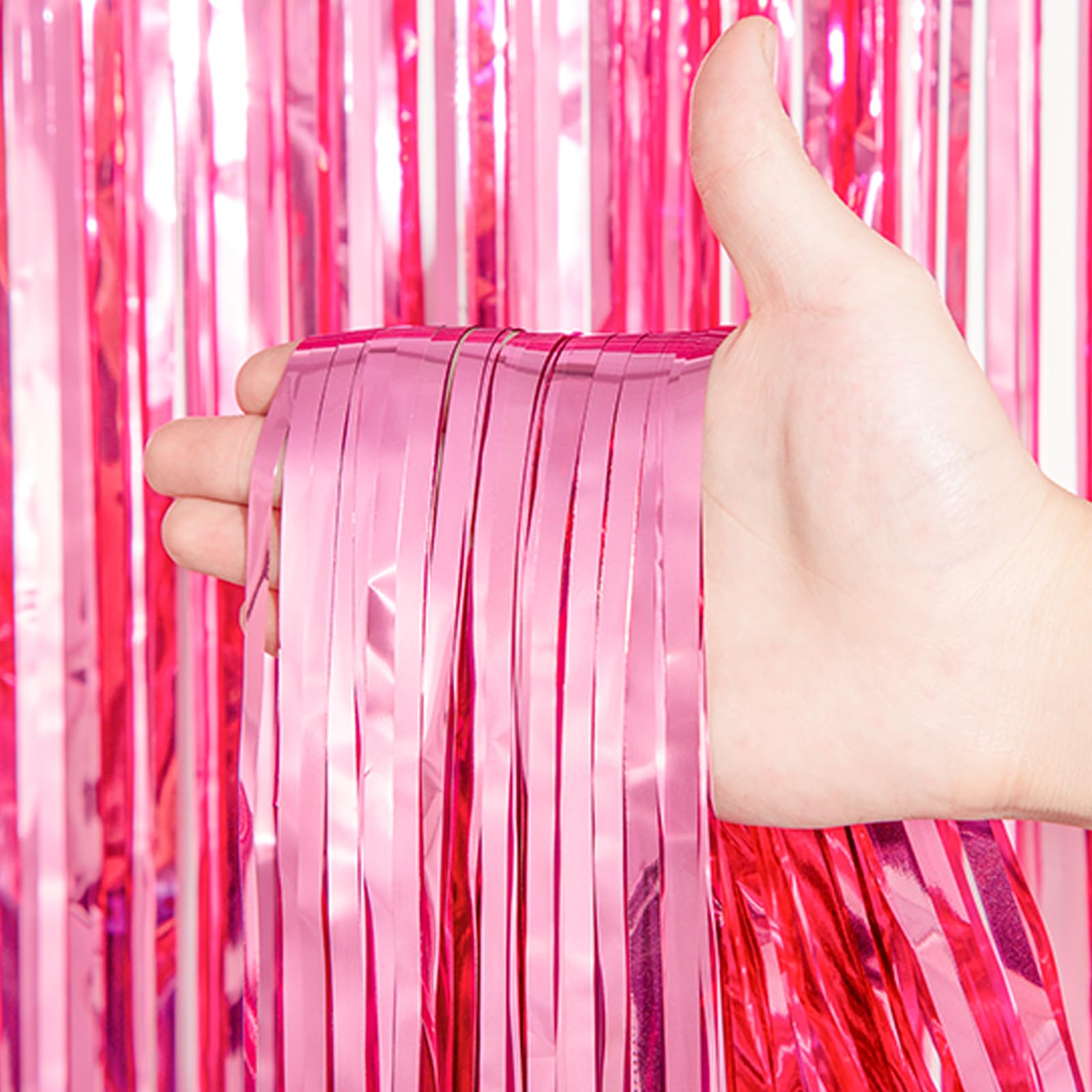 Voircoloria 2 Pack Pink Tinsel Foil Fringe Curtains, Pink Party Decorations, Metallic Tinsel Party Streamers Backdrop For Birthd